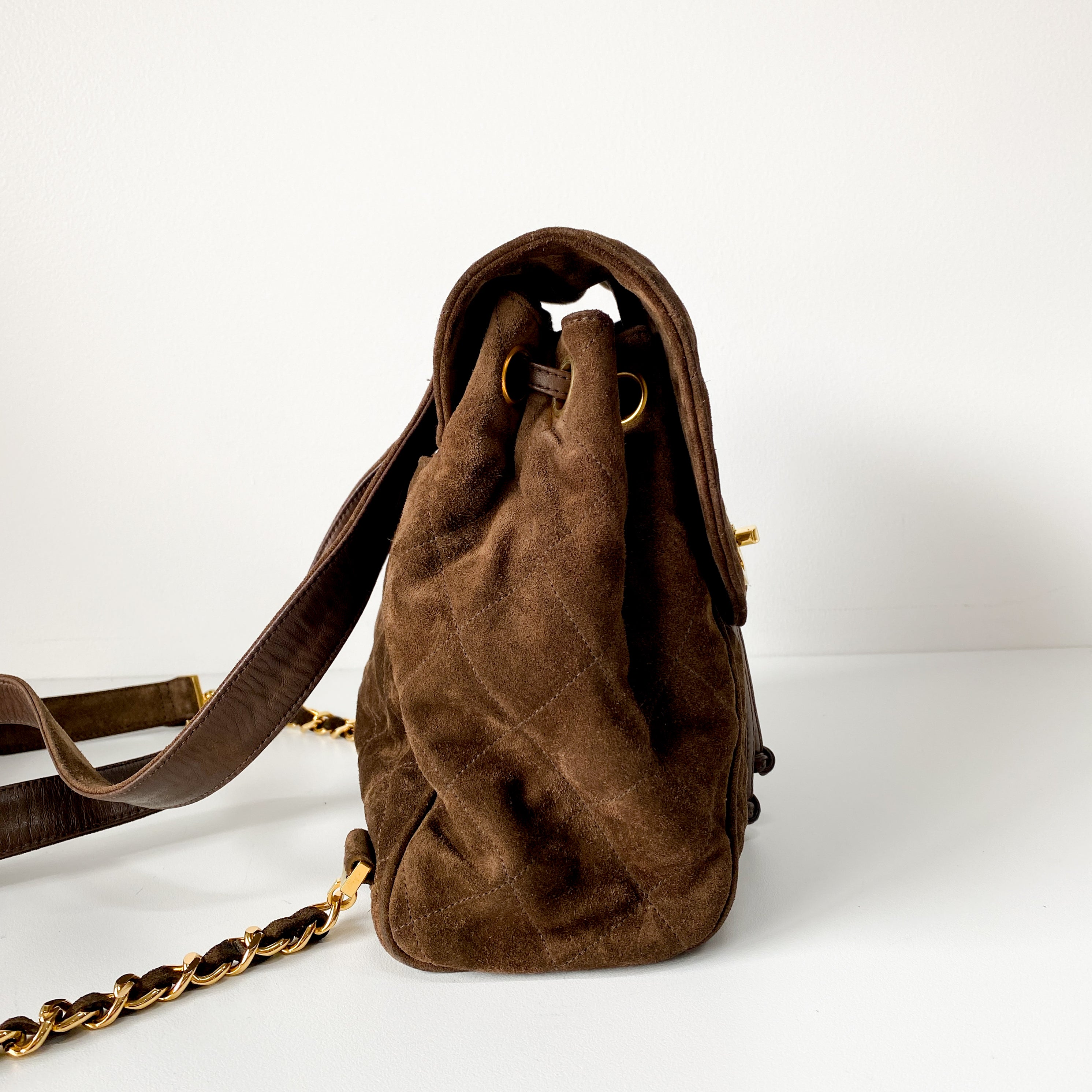 Matelassé Brown Suede Backpack