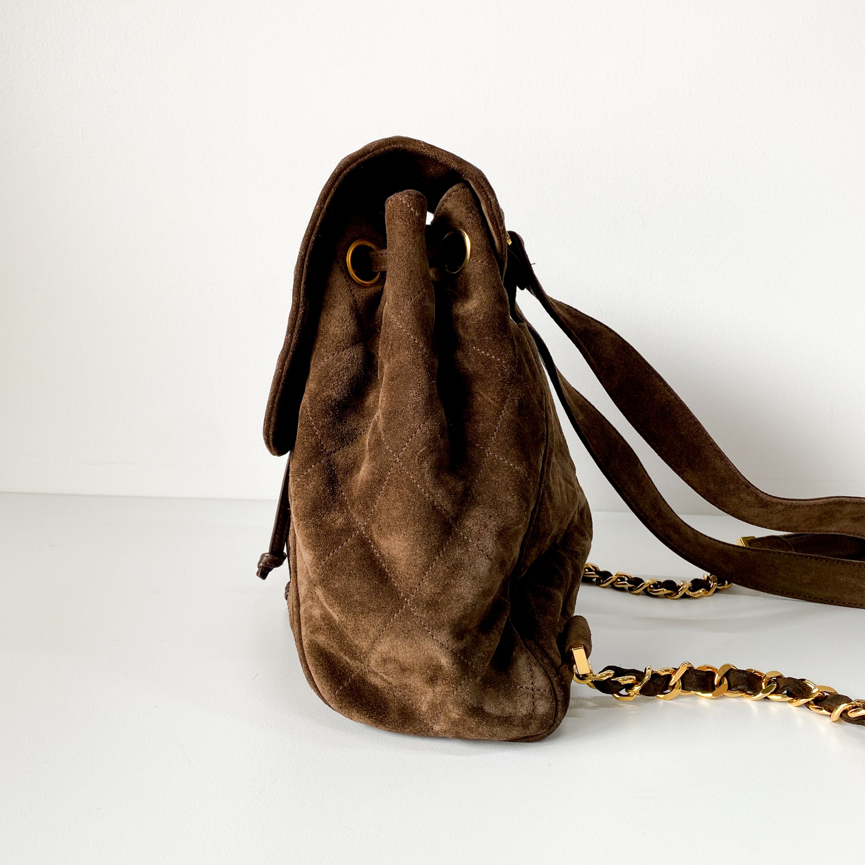 Matelassé Brown Suede Backpack