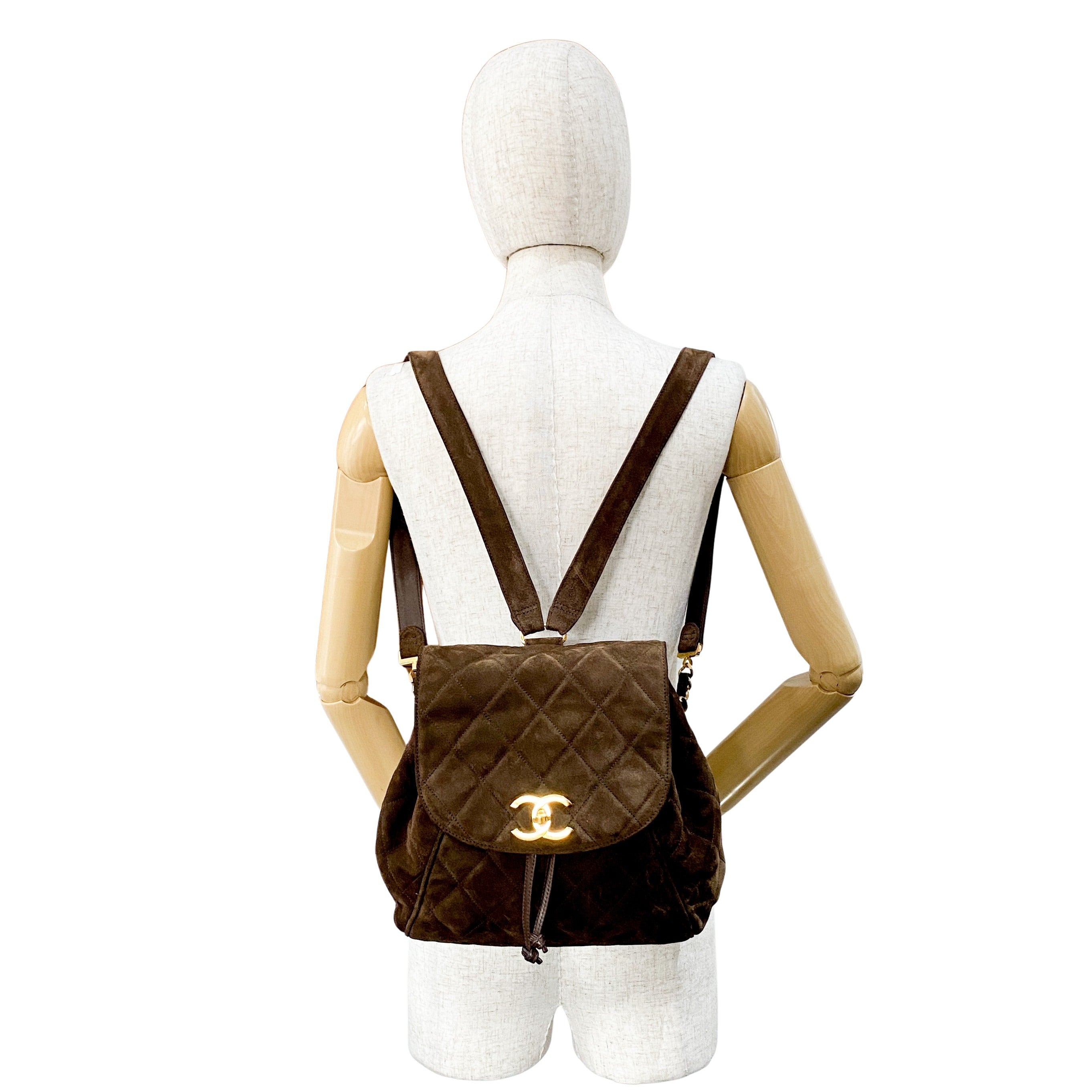 Matelassé Brown Suede Backpack