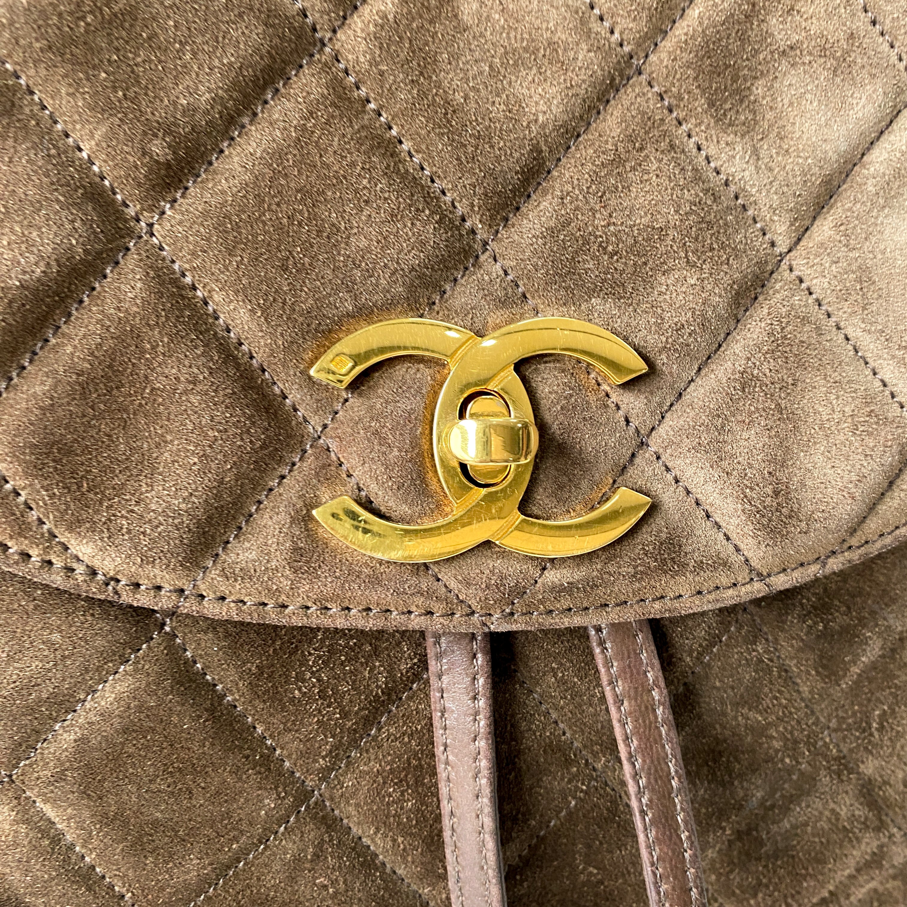 Matelassé Brown Suede Backpack