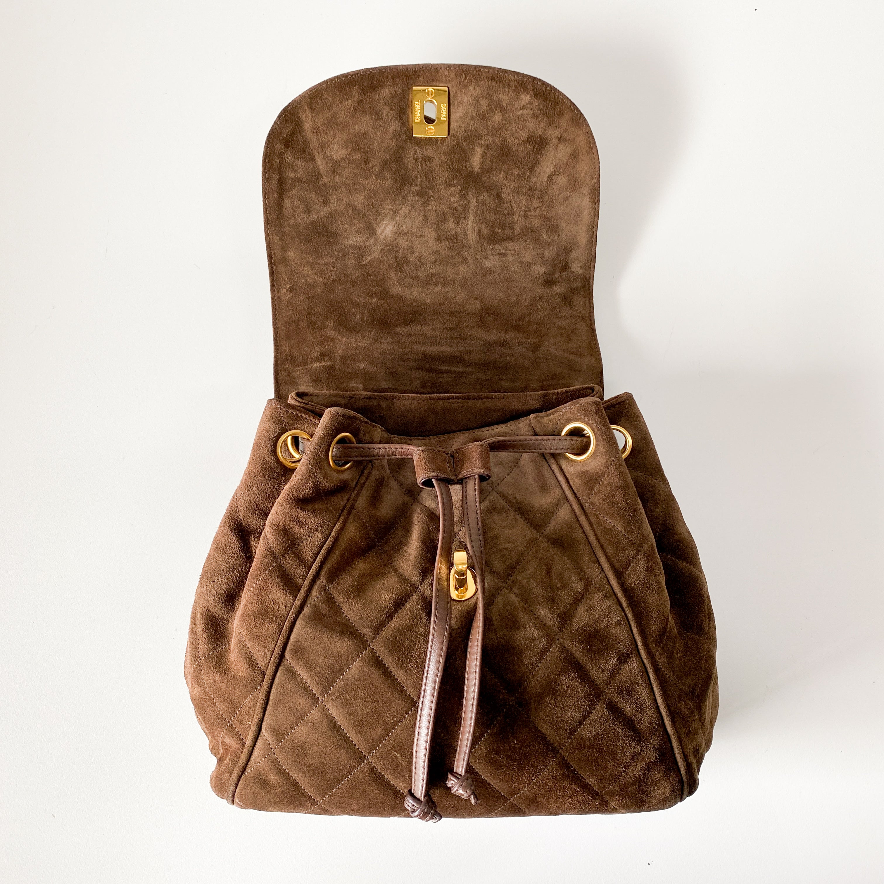 Matelassé Brown Suede Backpack