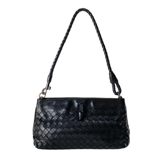 Intrecciato Black Lambskin Leather Shoulder Bag