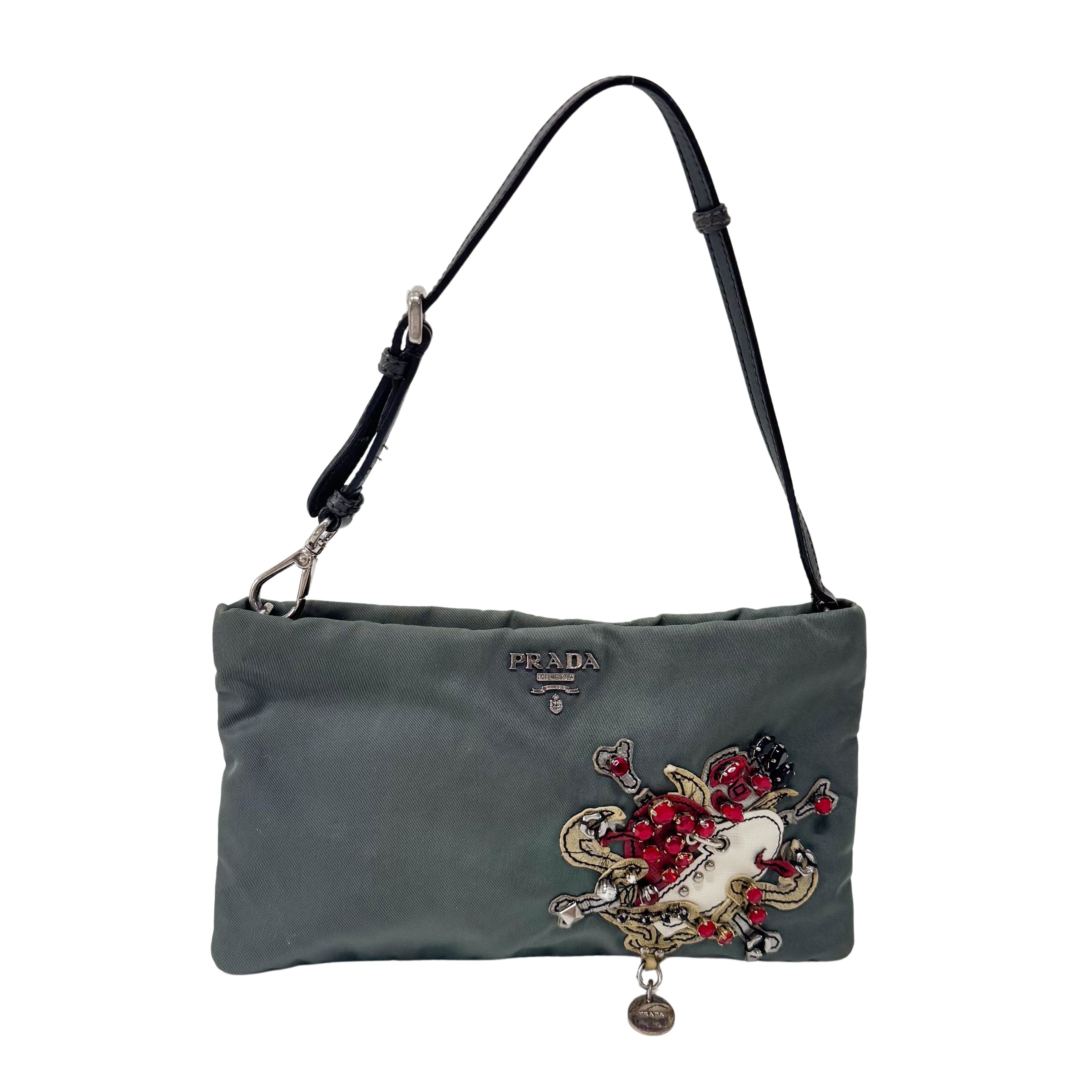 Grey Mini Pouch Heart Bijou Handle Bag