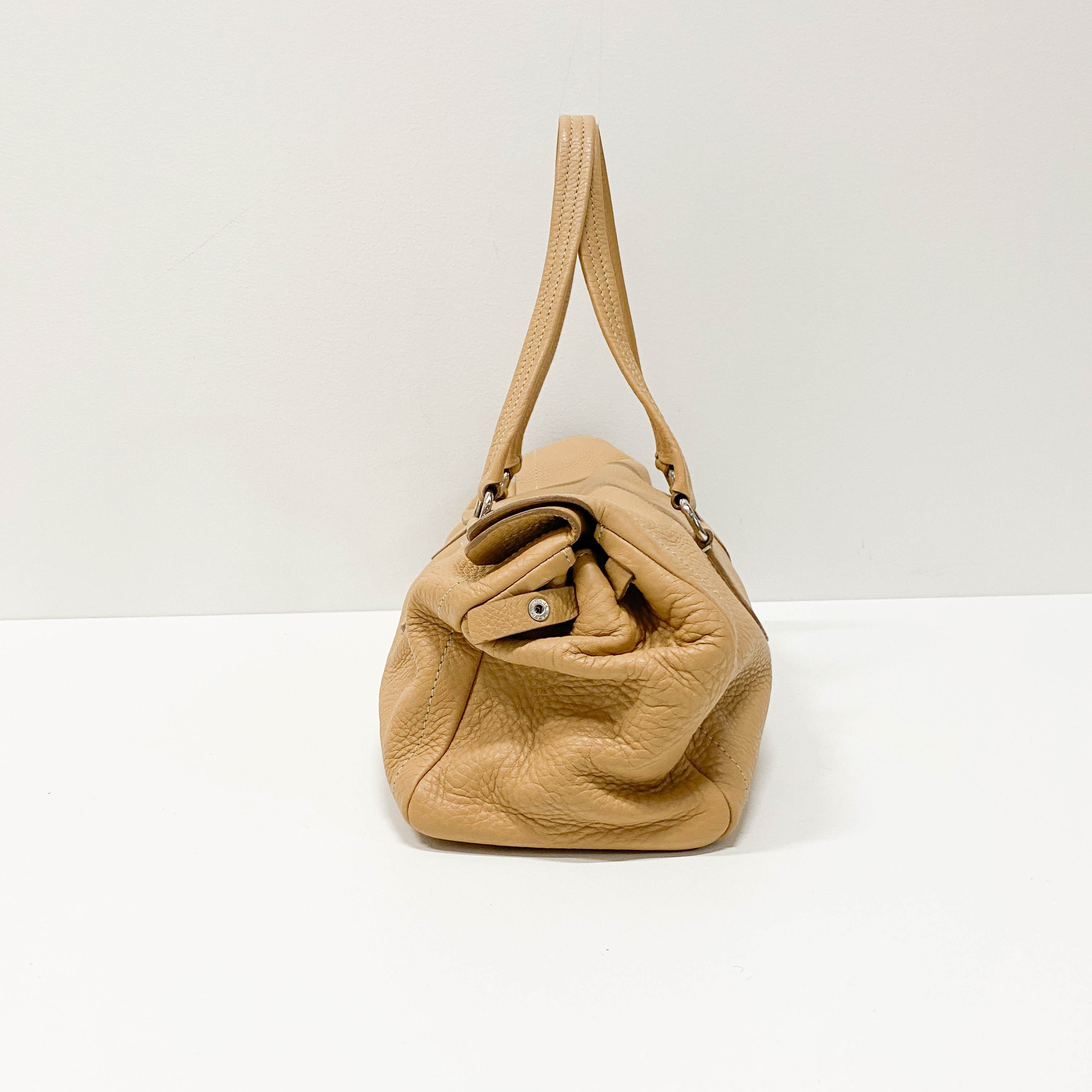 Neutral Grain Calfskin Leather Shoulder Bag