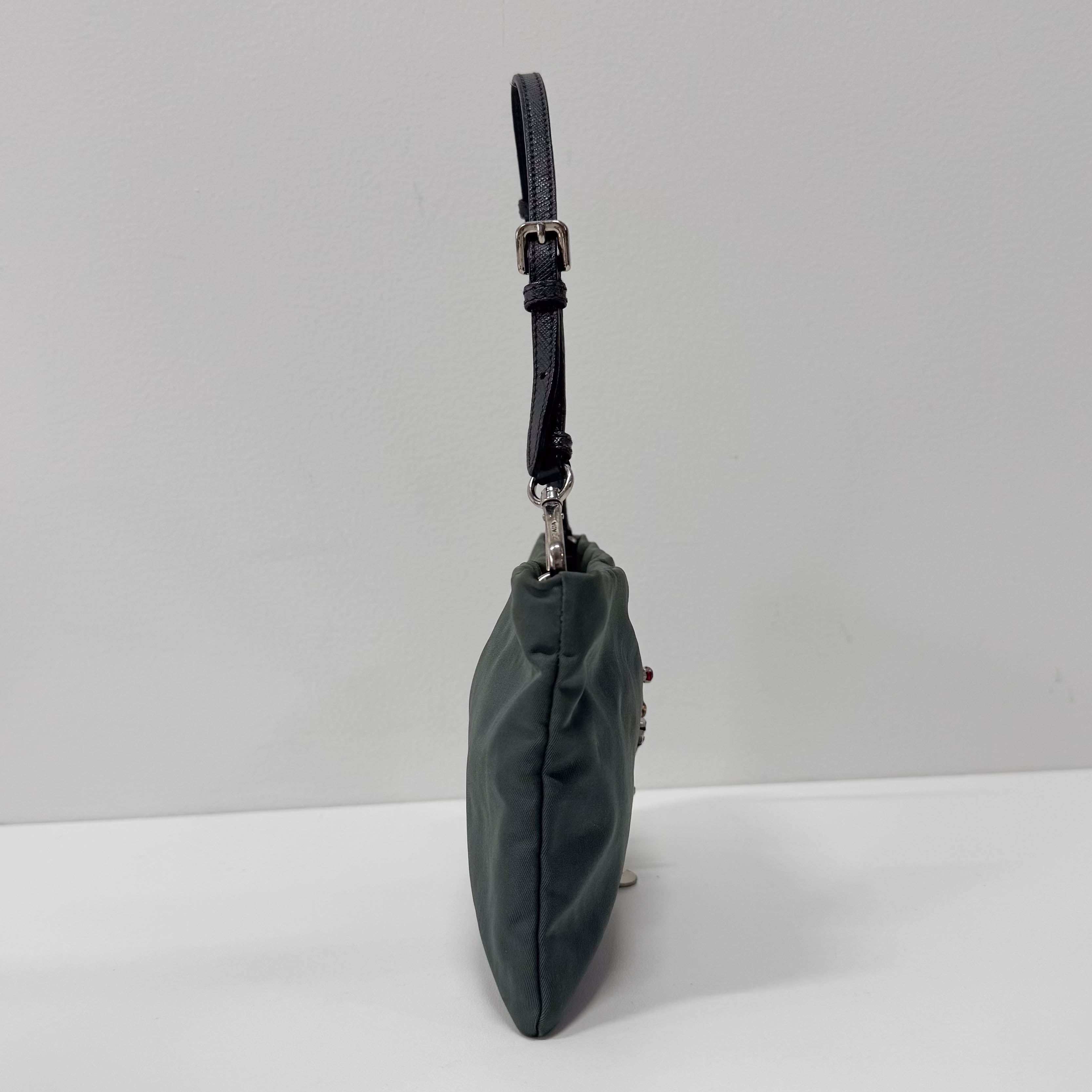 Grey Mini Pouch Heart Bijou Handle Bag