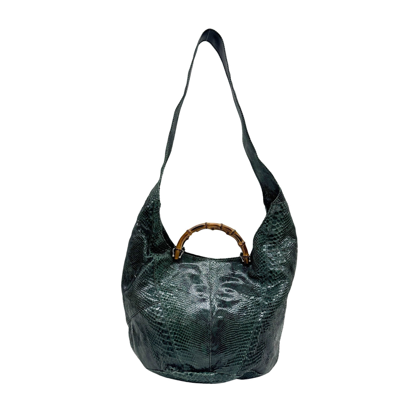 Bamboo Green Python Embossed Leather Two Way Bag