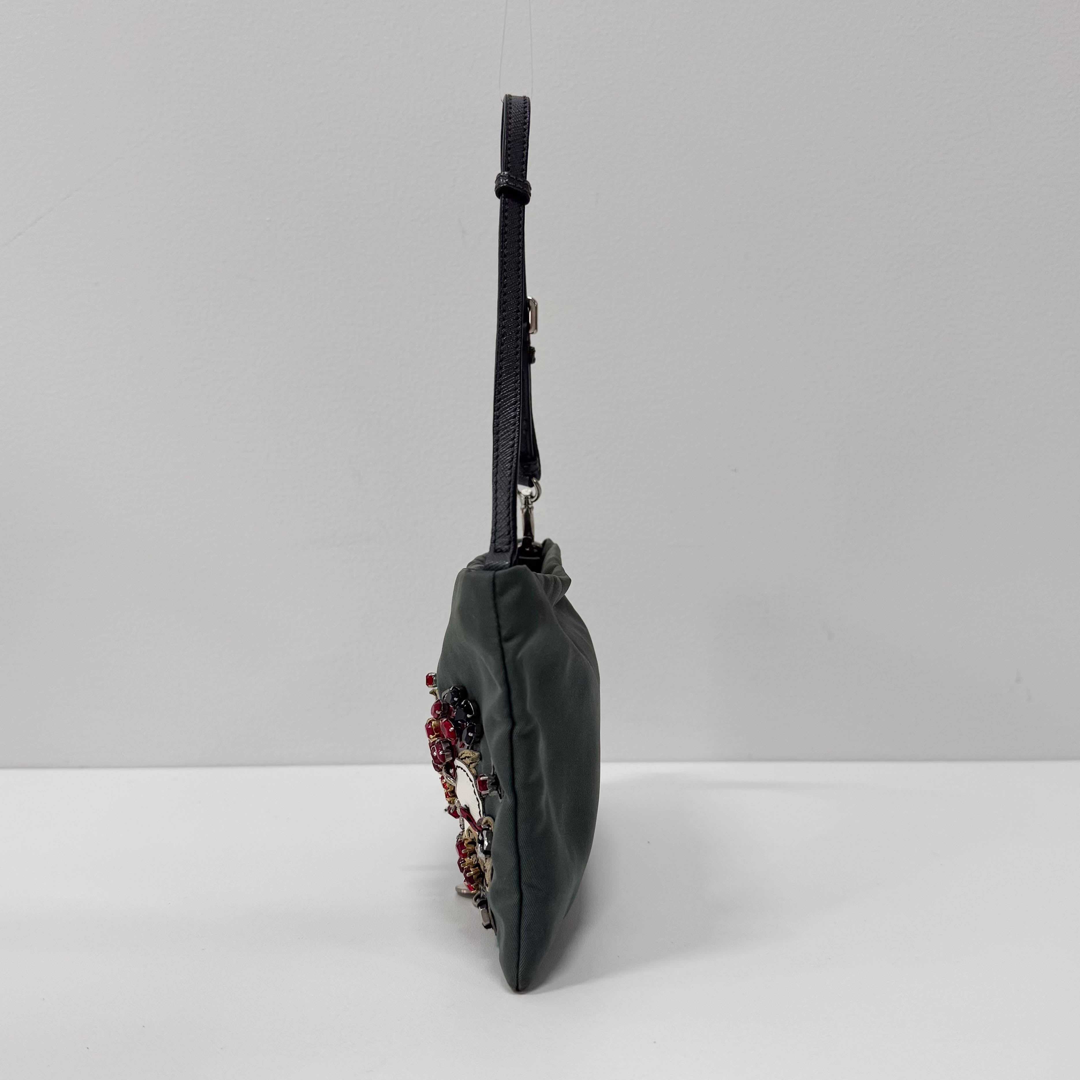 Grey Mini Pouch Heart Bijou Handle Bag