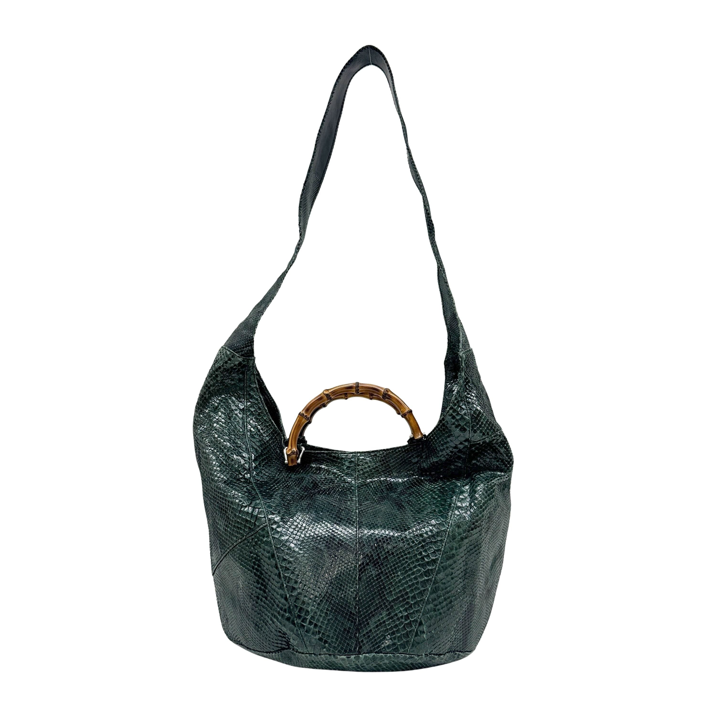Bamboo Green Python Embossed Leather Two Way Bag