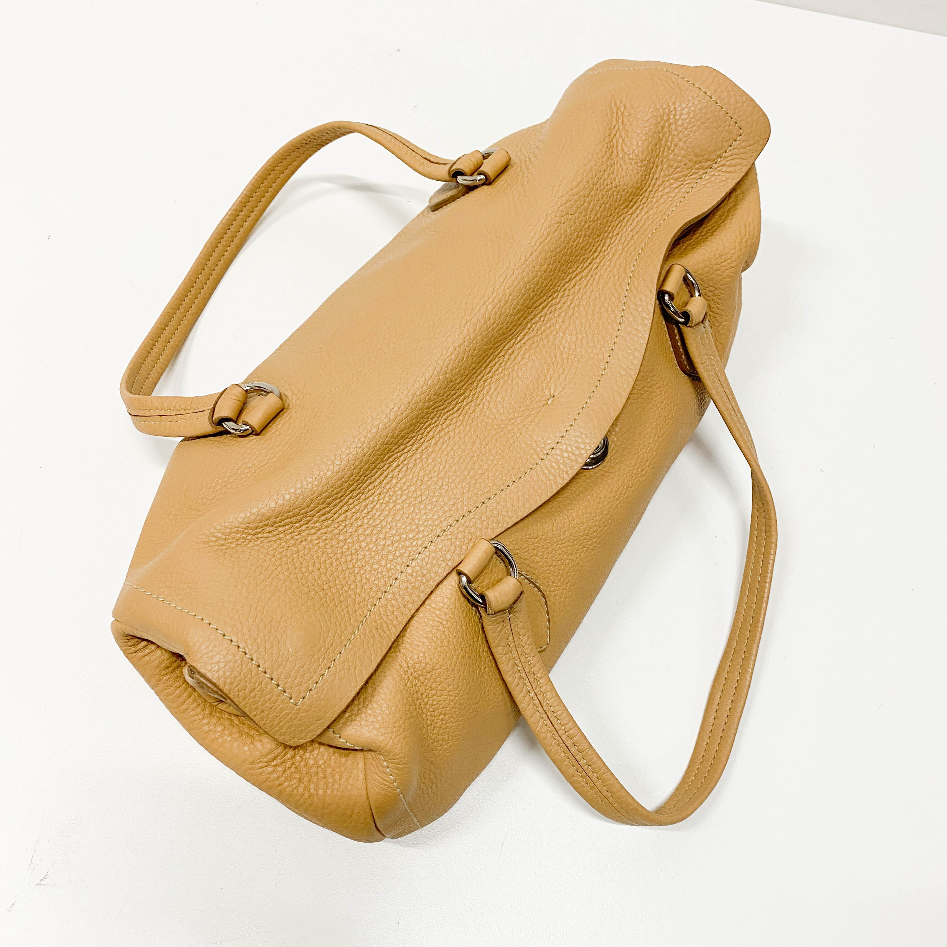 Neutral Grain Calfskin Leather Shoulder Bag