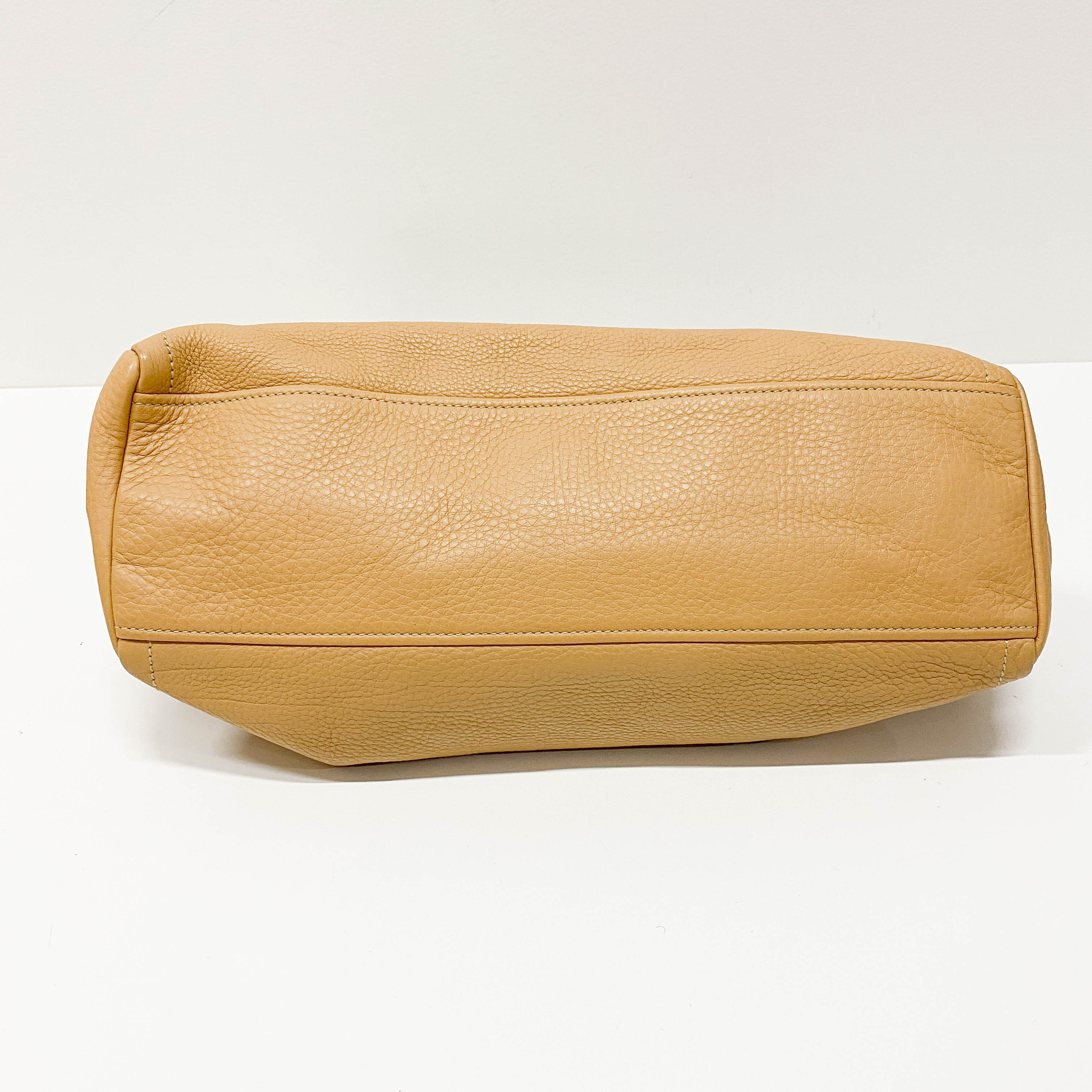 Neutral Grain Calfskin Leather Shoulder Bag