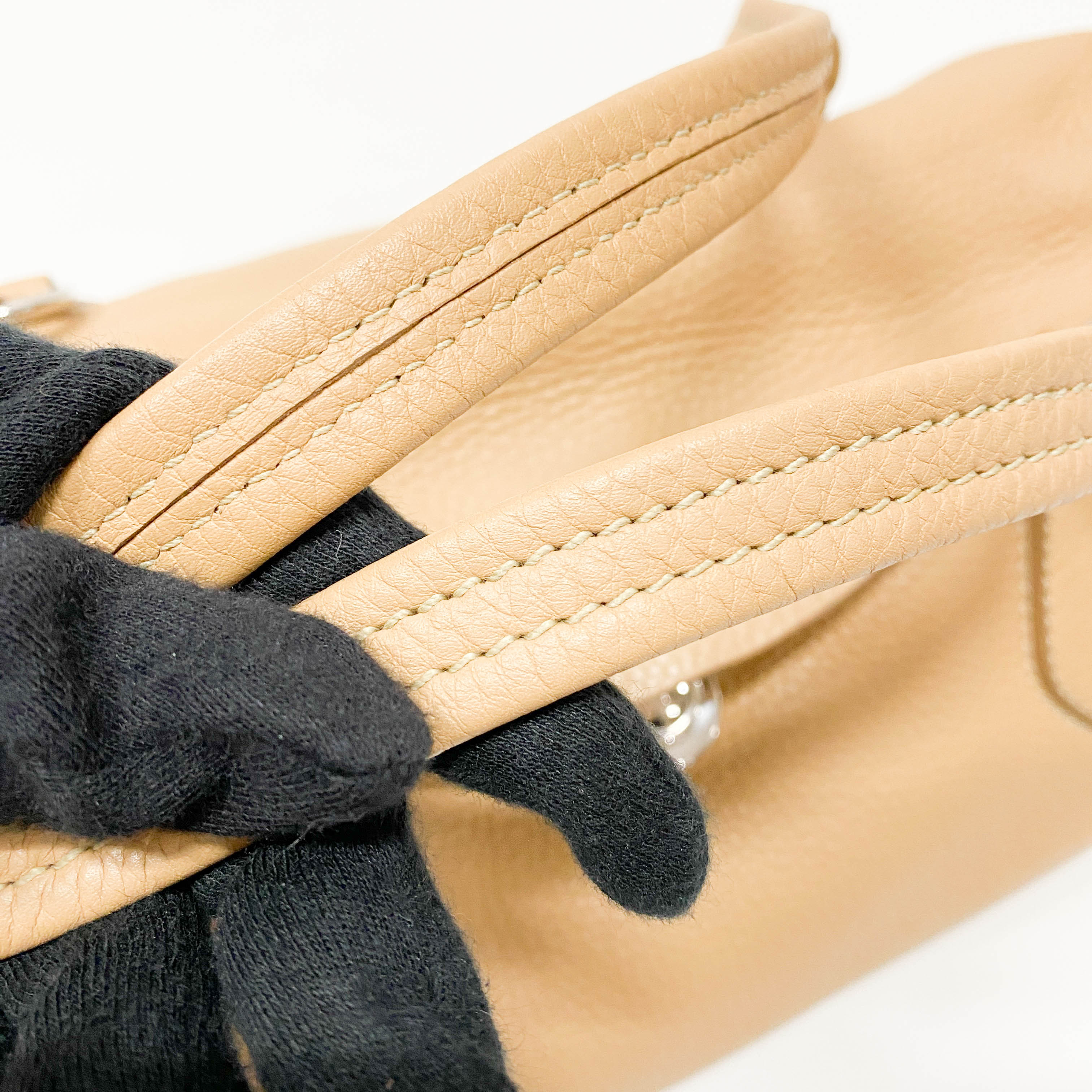 Neutral Grain Calfskin Leather Shoulder Bag