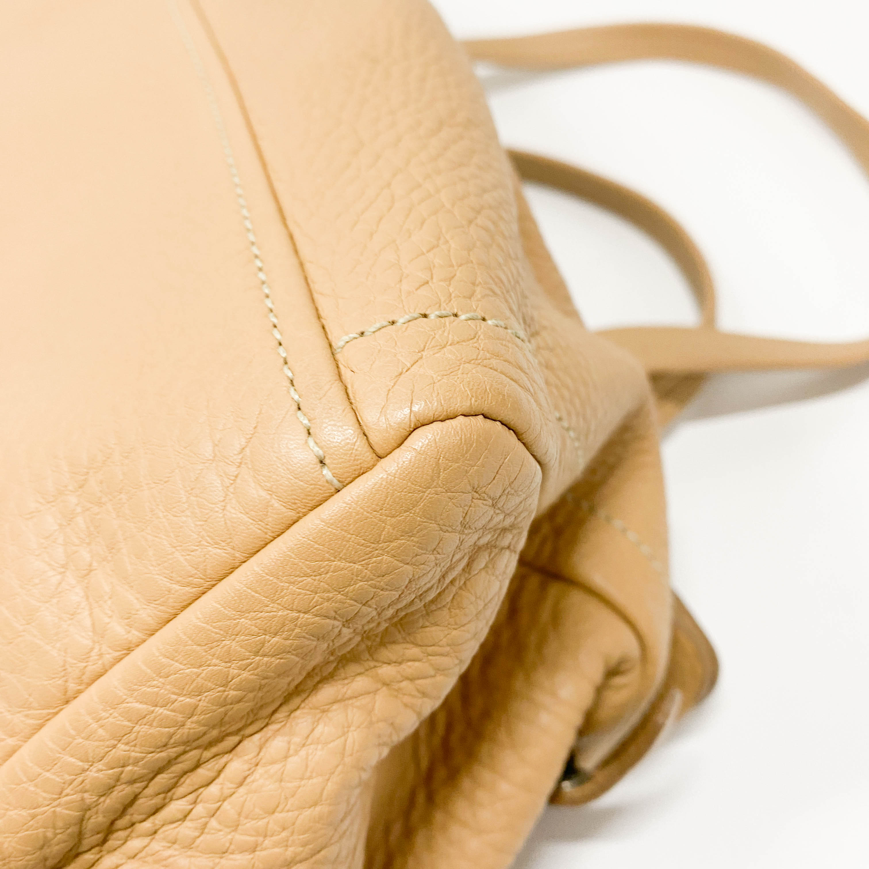 Neutral Grain Calfskin Leather Shoulder Bag