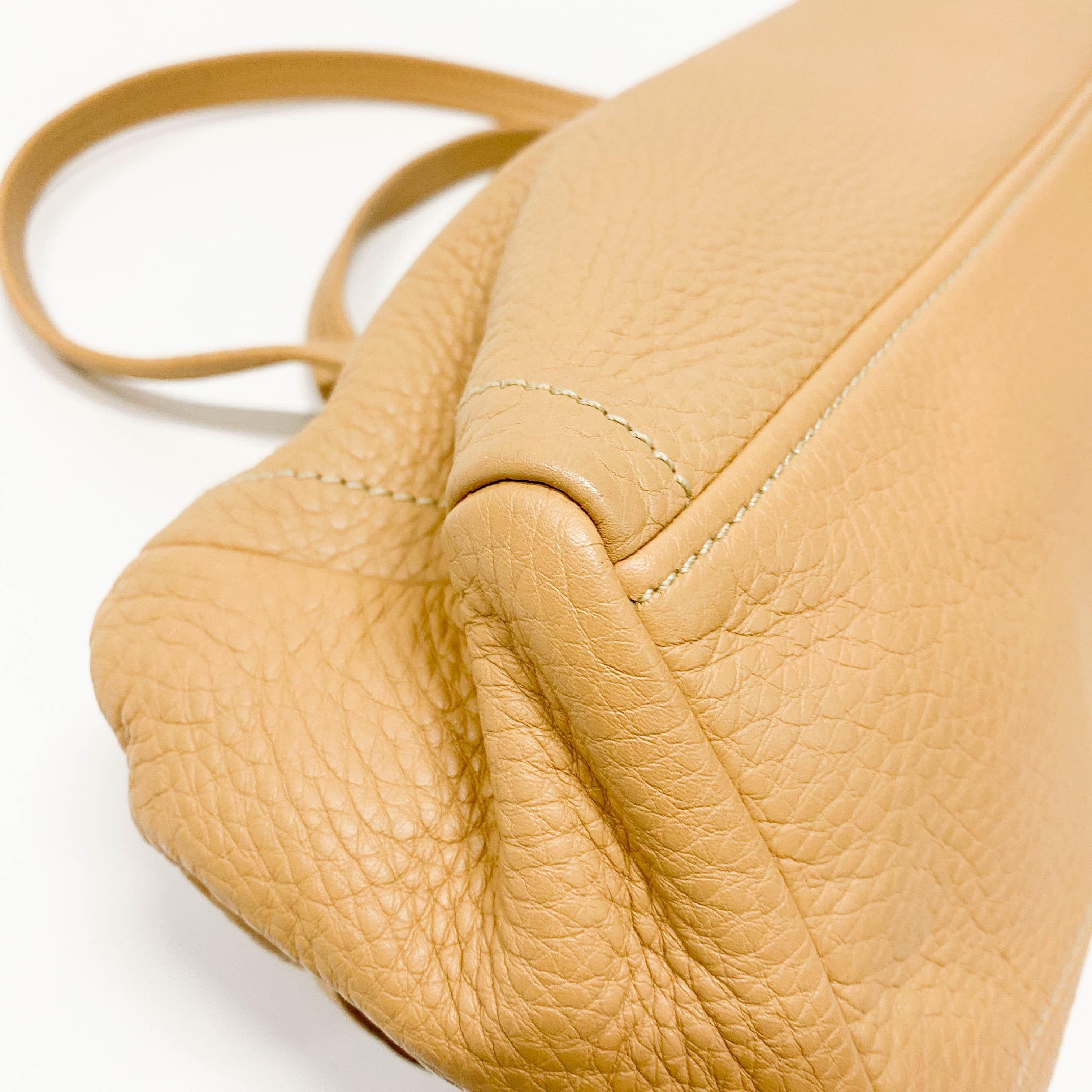 Neutral Grain Calfskin Leather Shoulder Bag