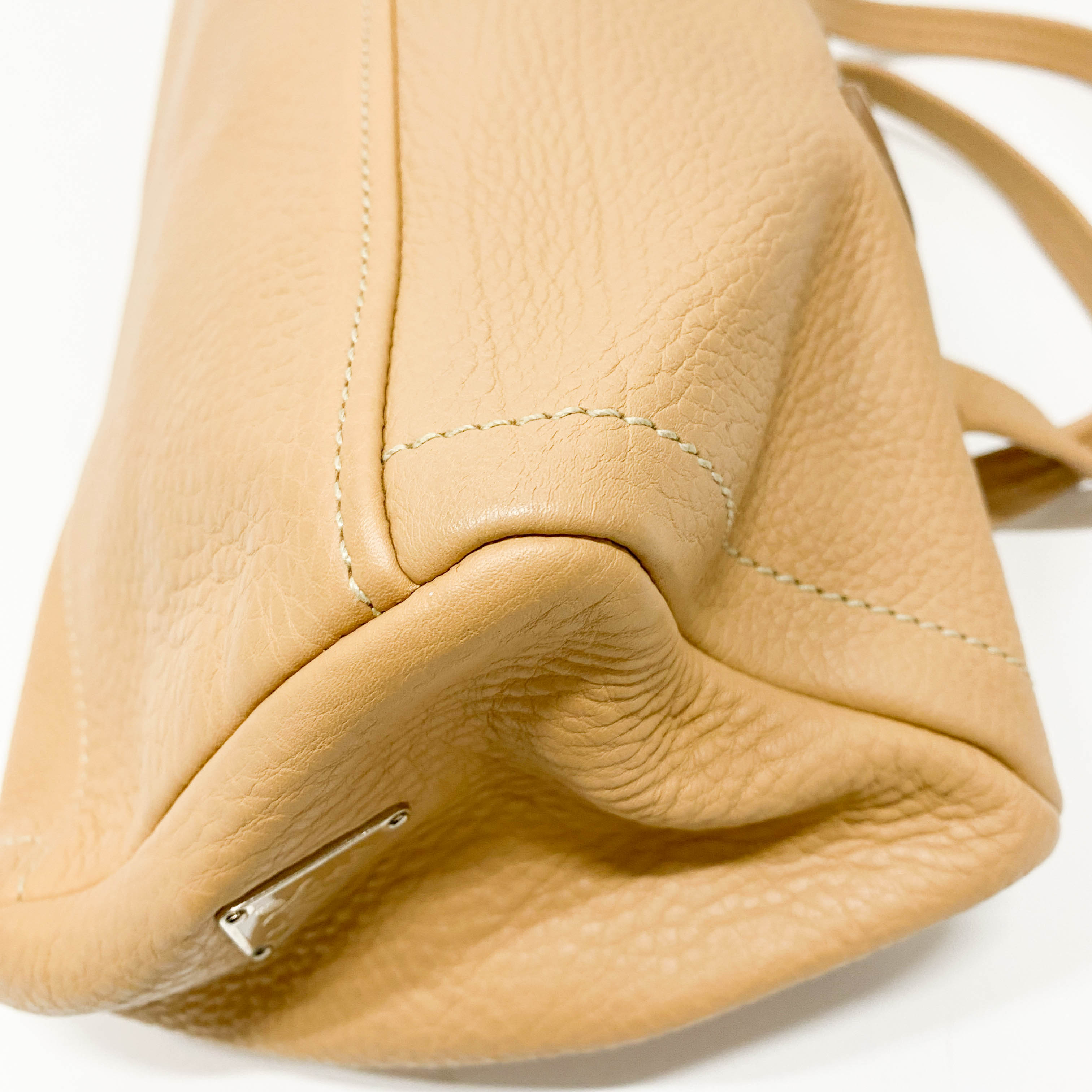 Neutral Grain Calfskin Leather Shoulder Bag