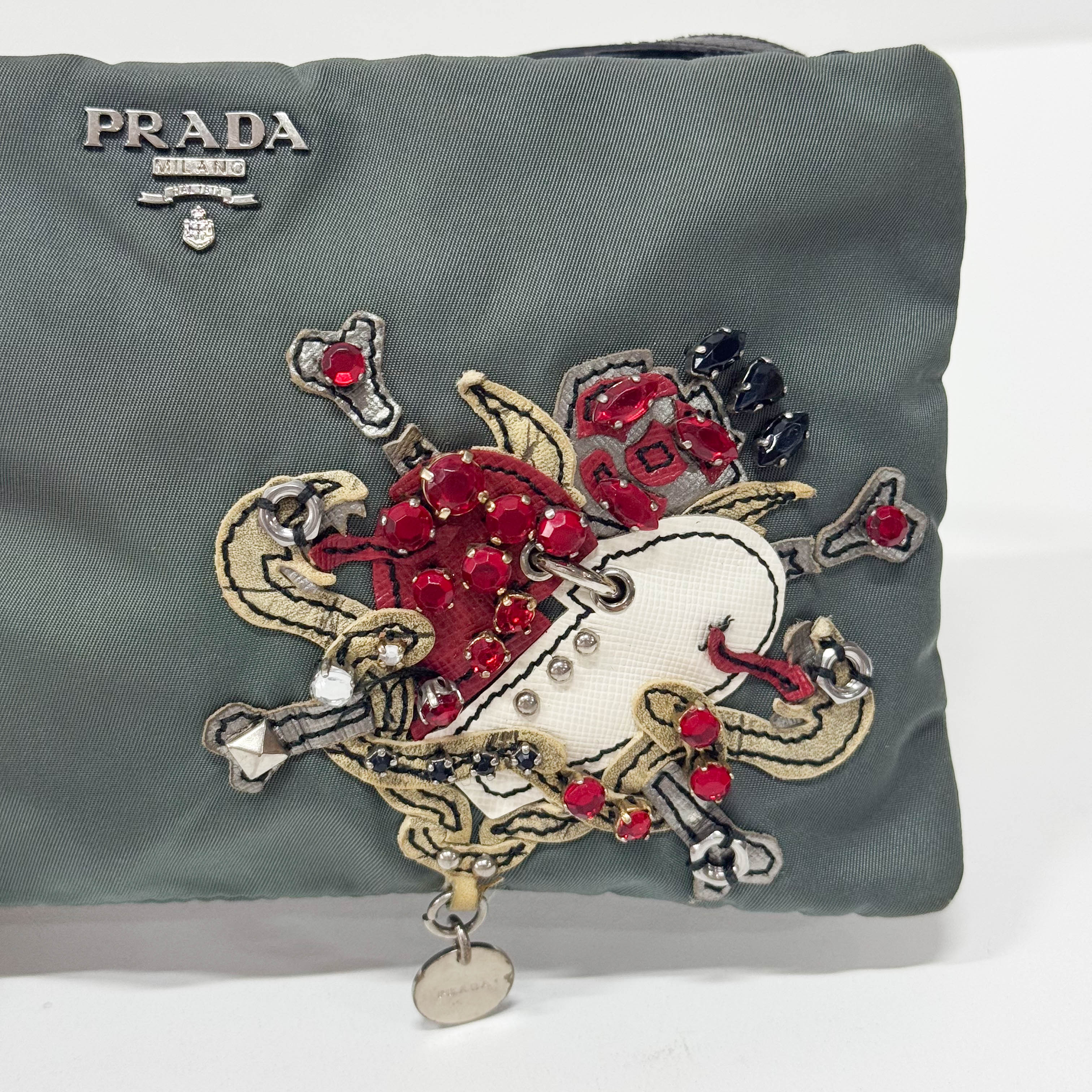 Grey Mini Pouch Heart Bijou Handle Bag