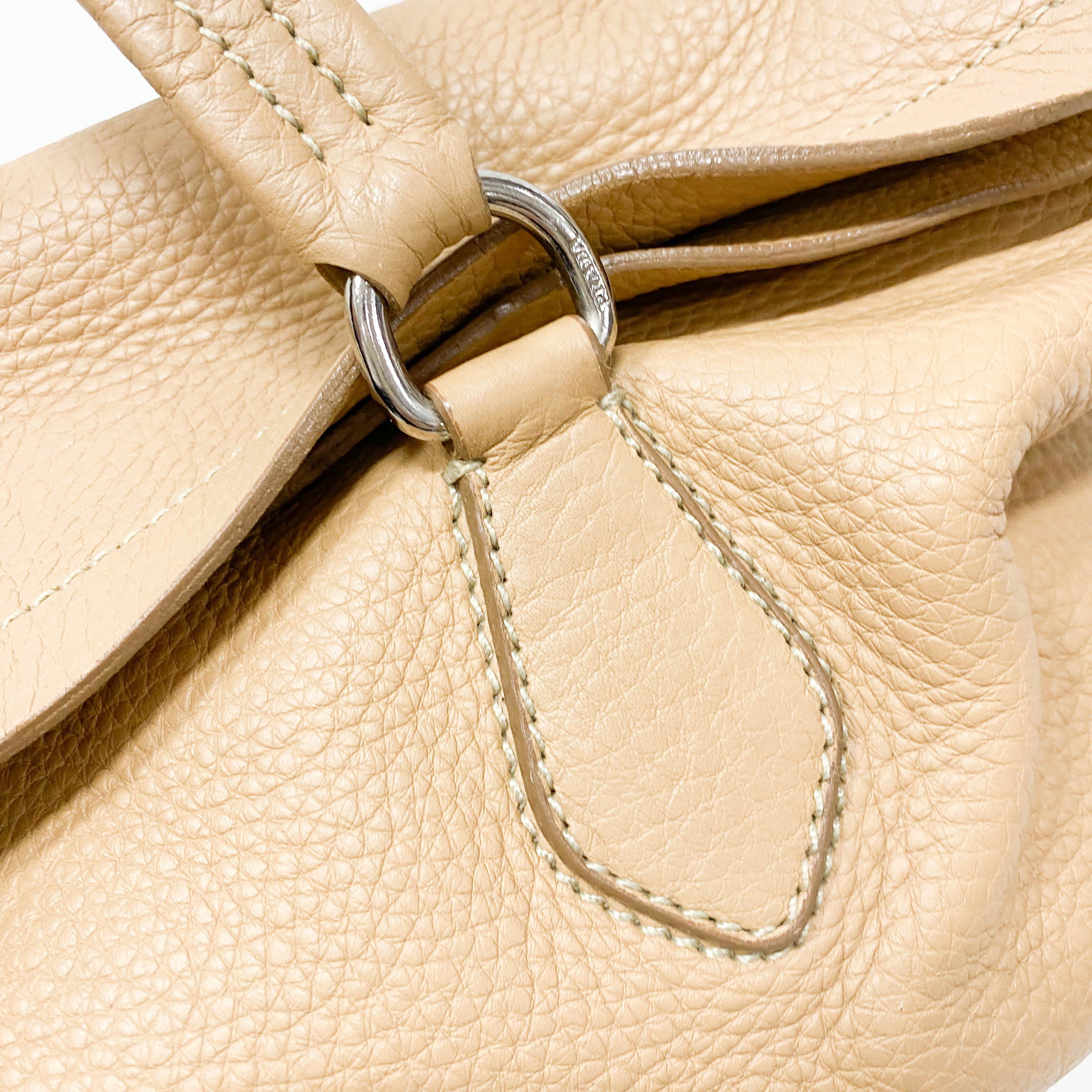 Neutral Grain Calfskin Leather Shoulder Bag