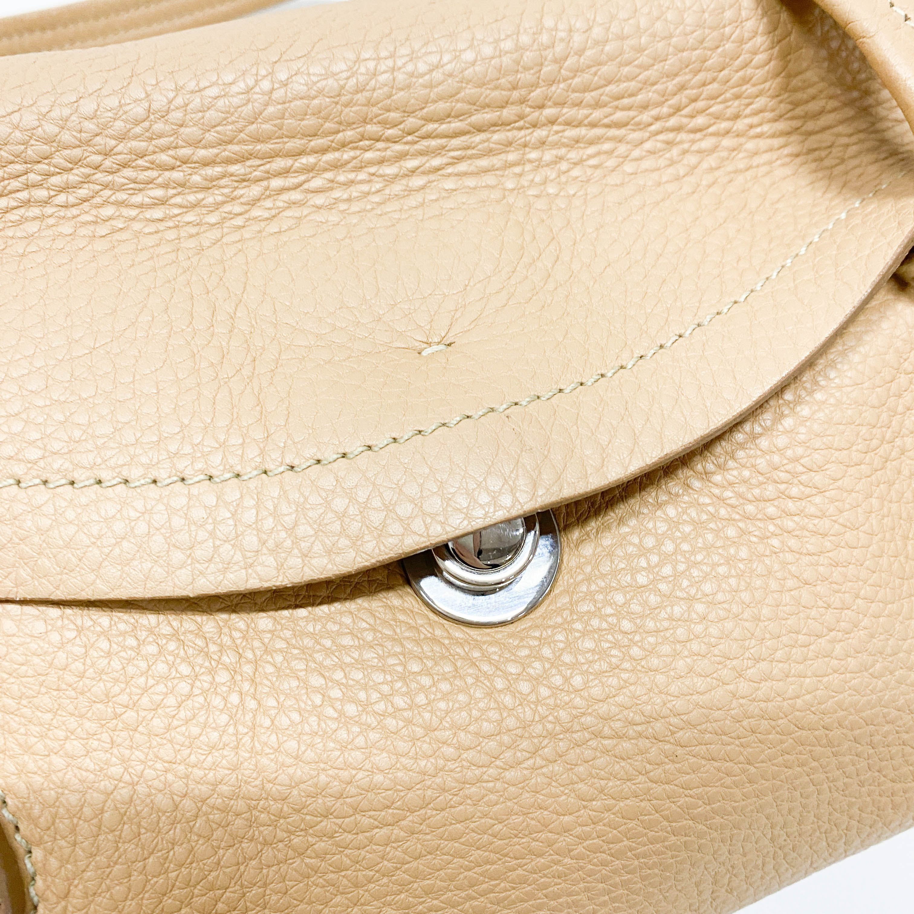 Neutral Grain Calfskin Leather Shoulder Bag