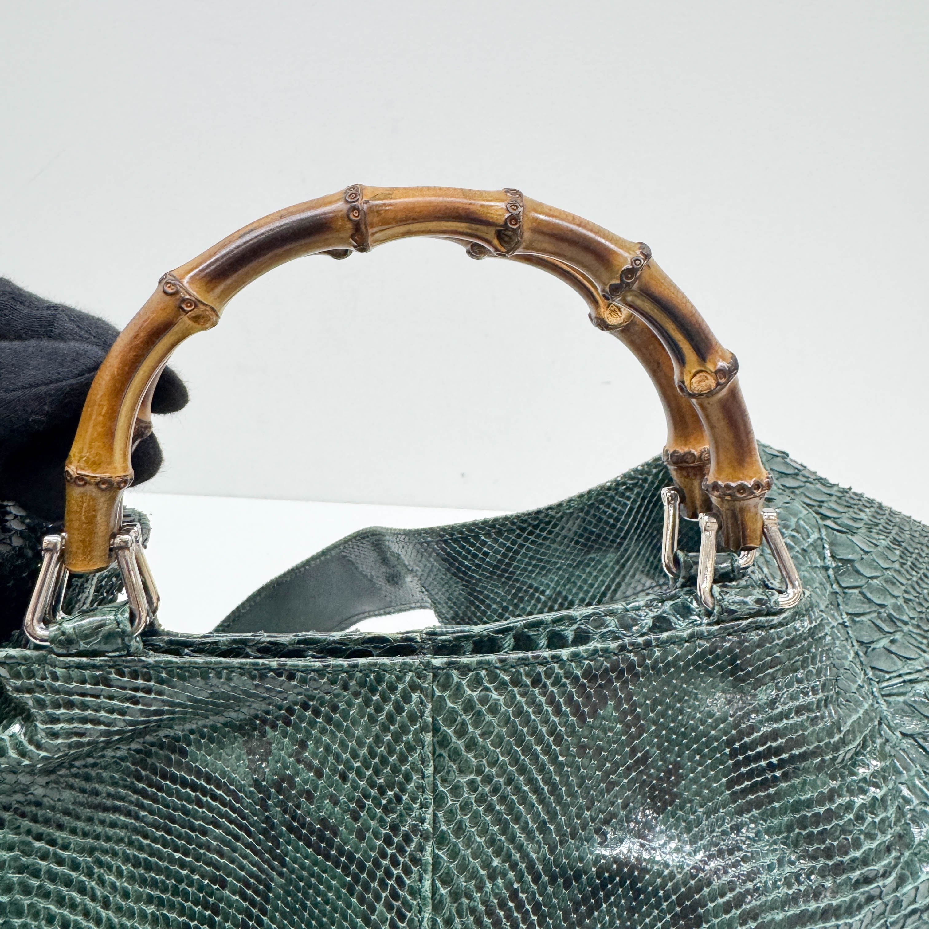 Bamboo Green Python Embossed Leather Two Way Bag