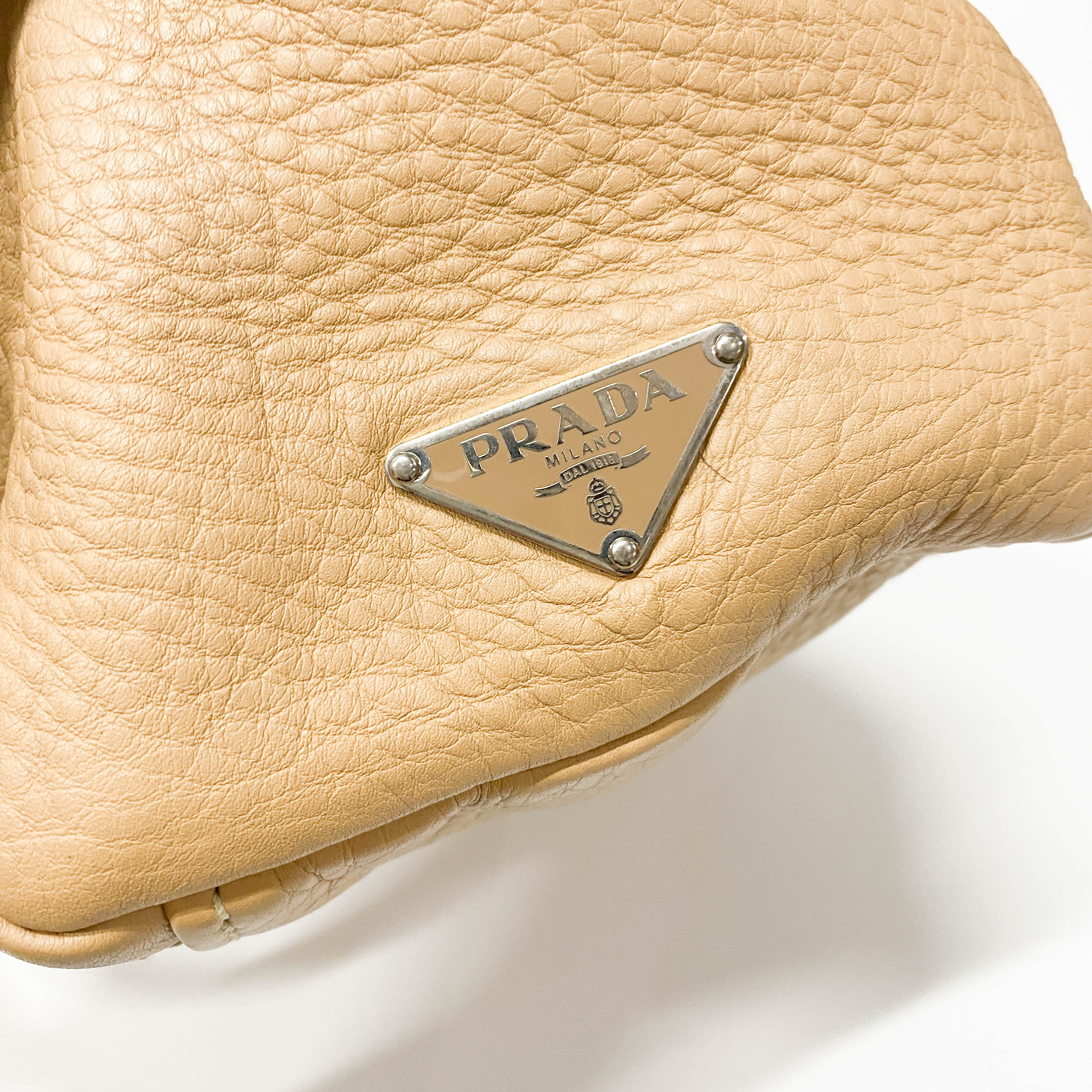 Neutral Grain Calfskin Leather Shoulder Bag