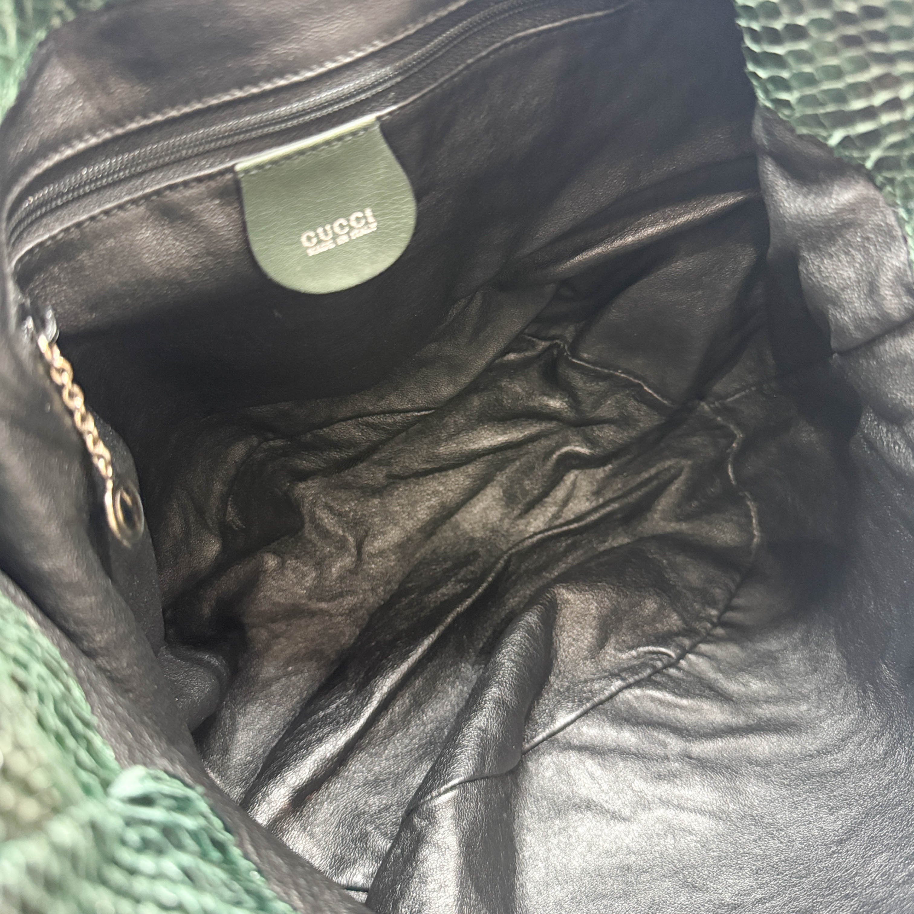 Bamboo Green Python Embossed Leather Two Way Bag