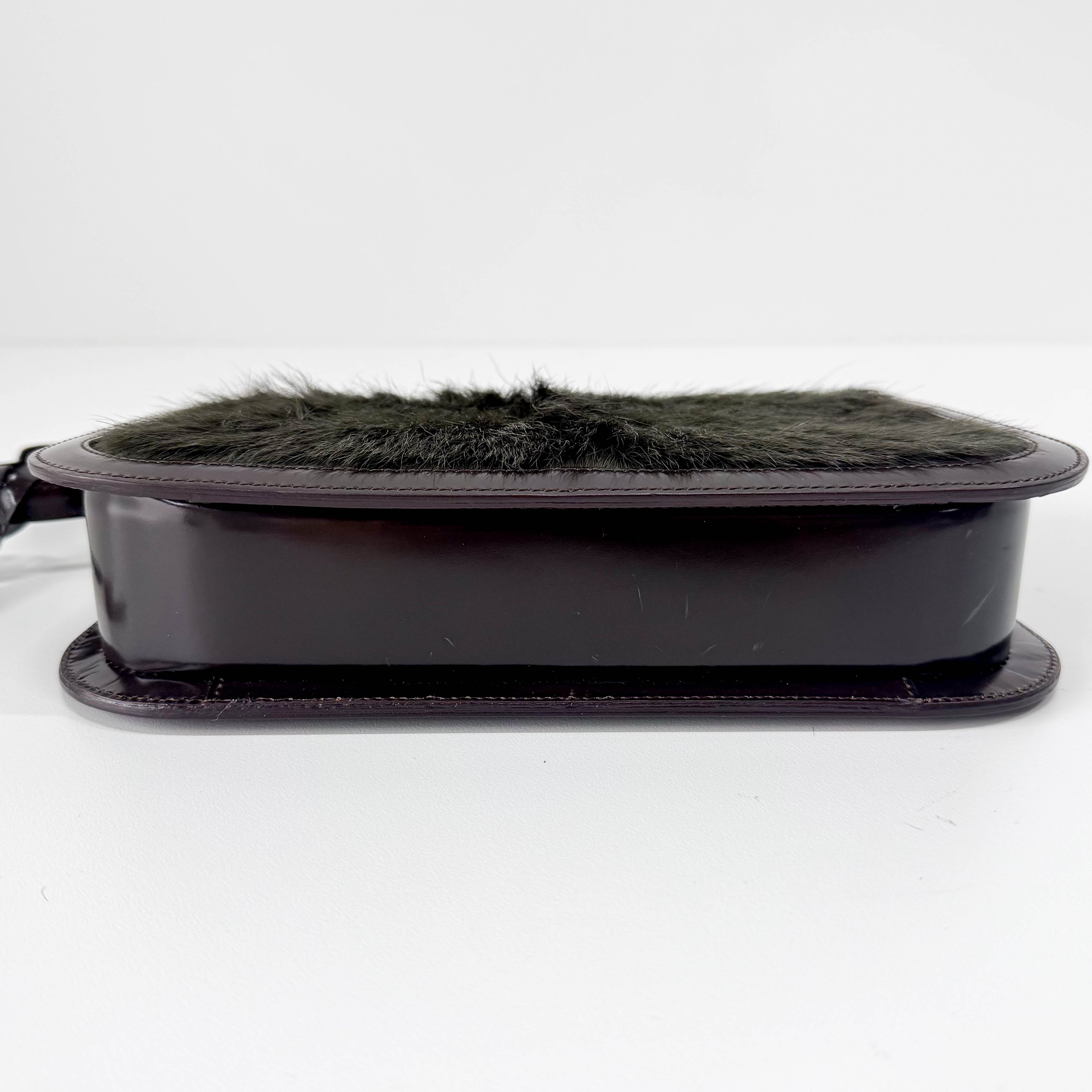 Vintage Green Fur/Brown Leather Shoulder Bag