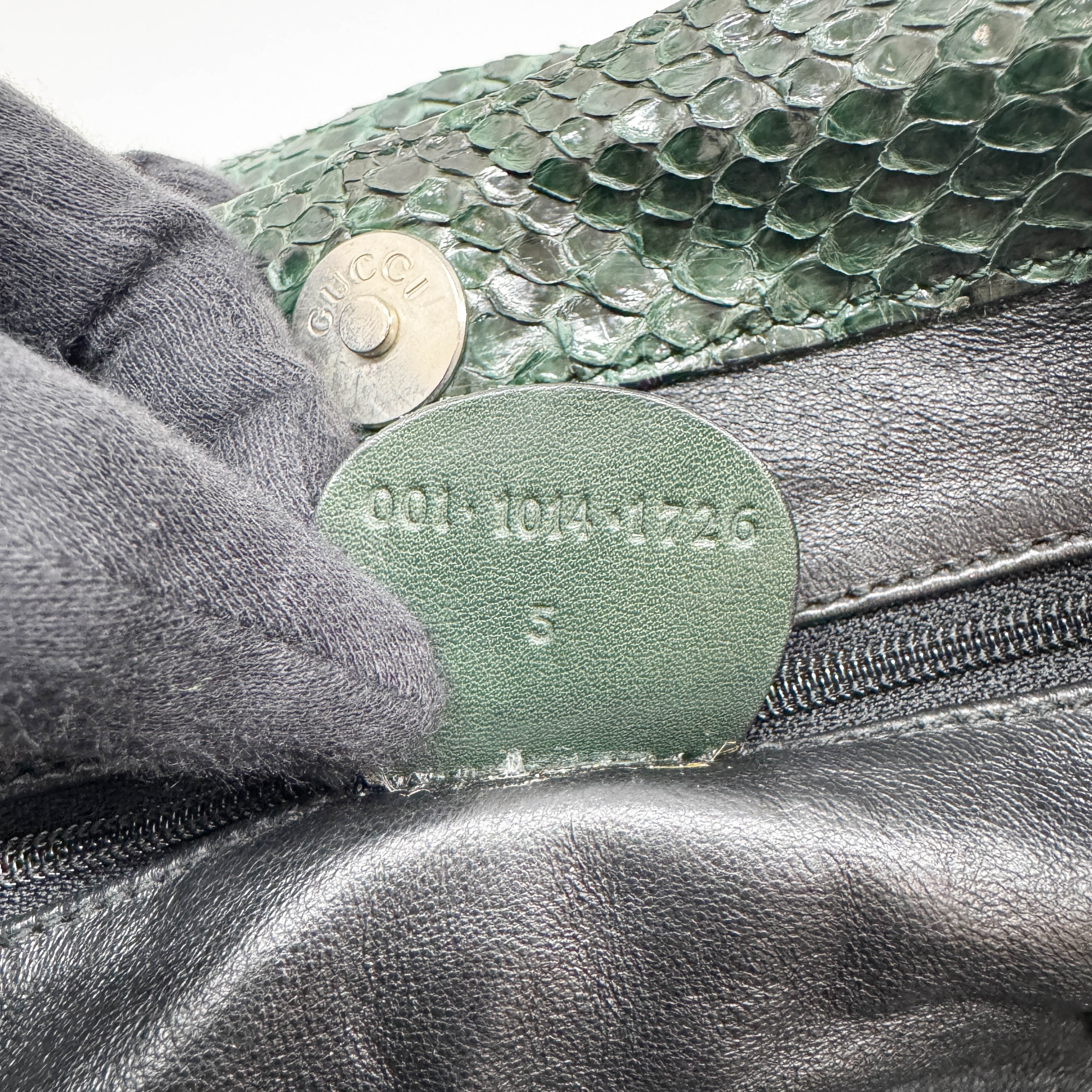 Bamboo Green Python Embossed Leather Two Way Bag