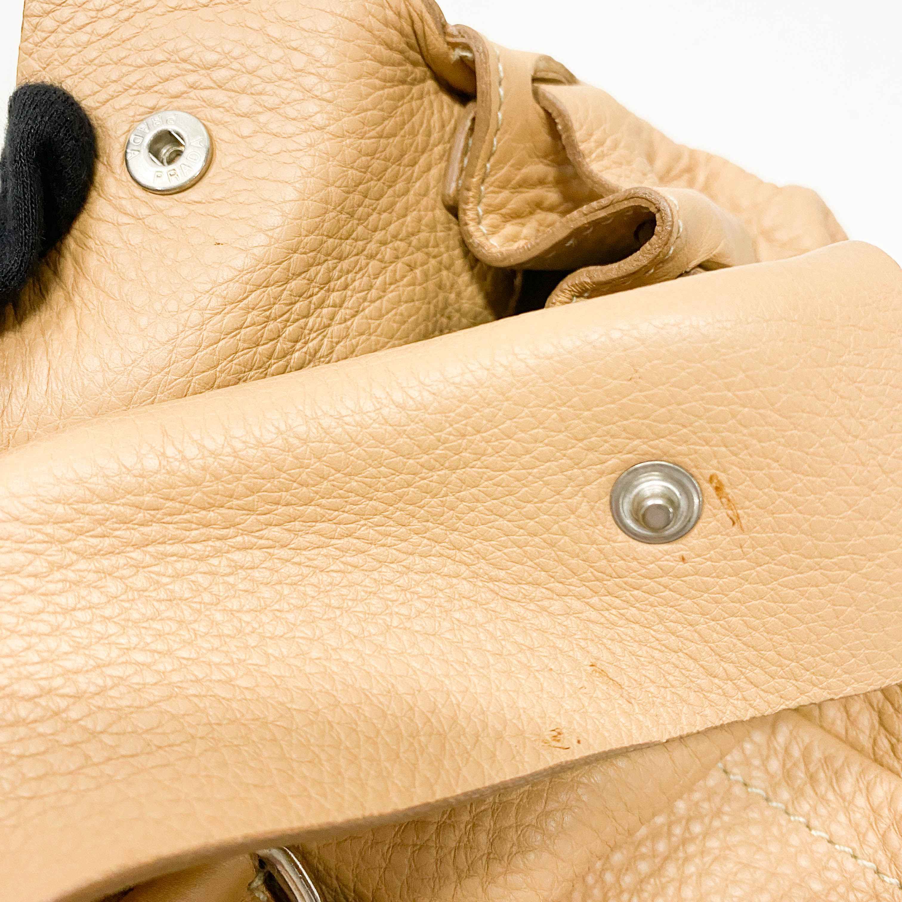 Neutral Grain Calfskin Leather Shoulder Bag