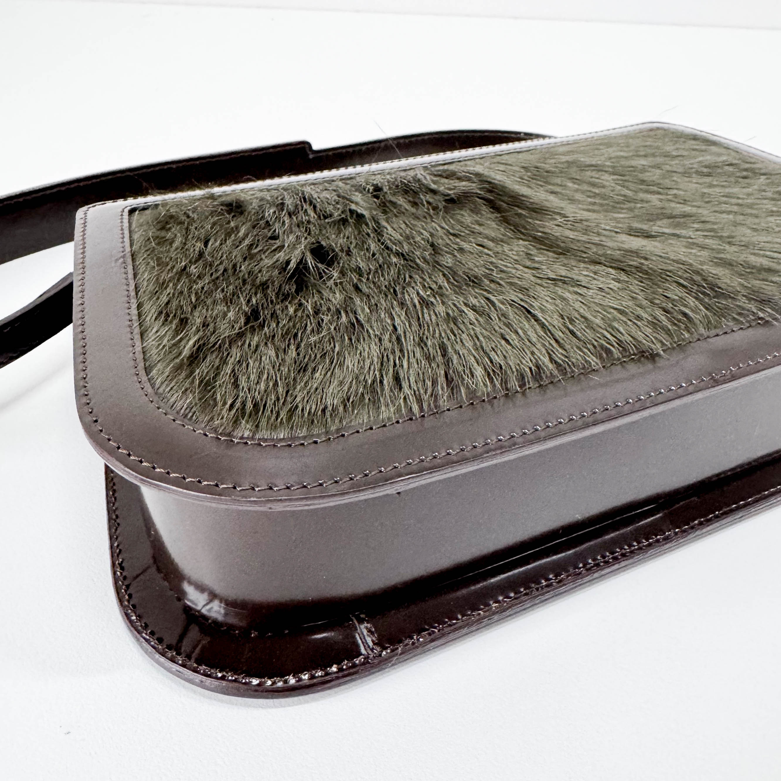 Vintage Green Fur/Brown Leather Shoulder Bag