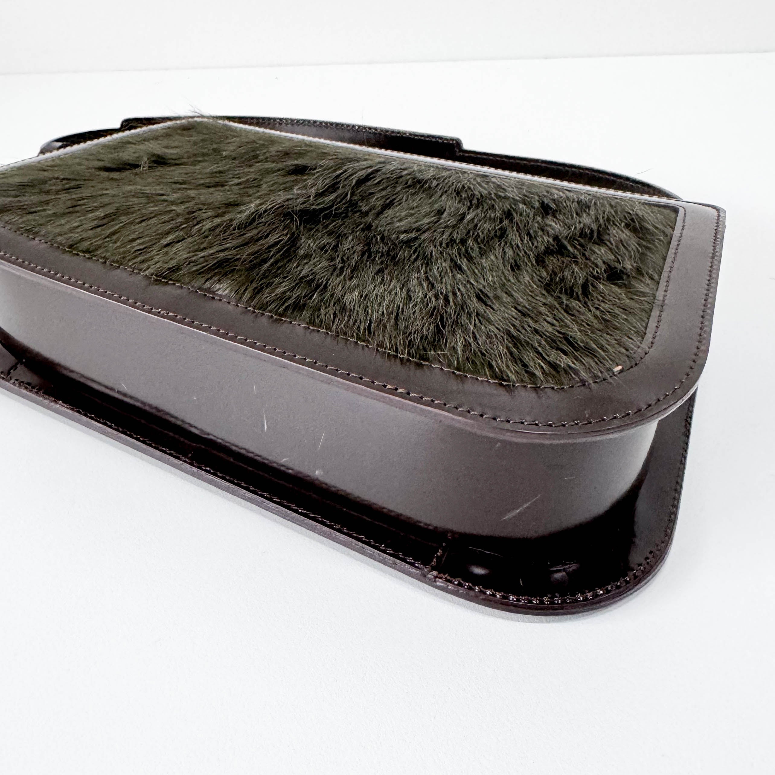 Vintage Green Fur/Brown Leather Shoulder Bag