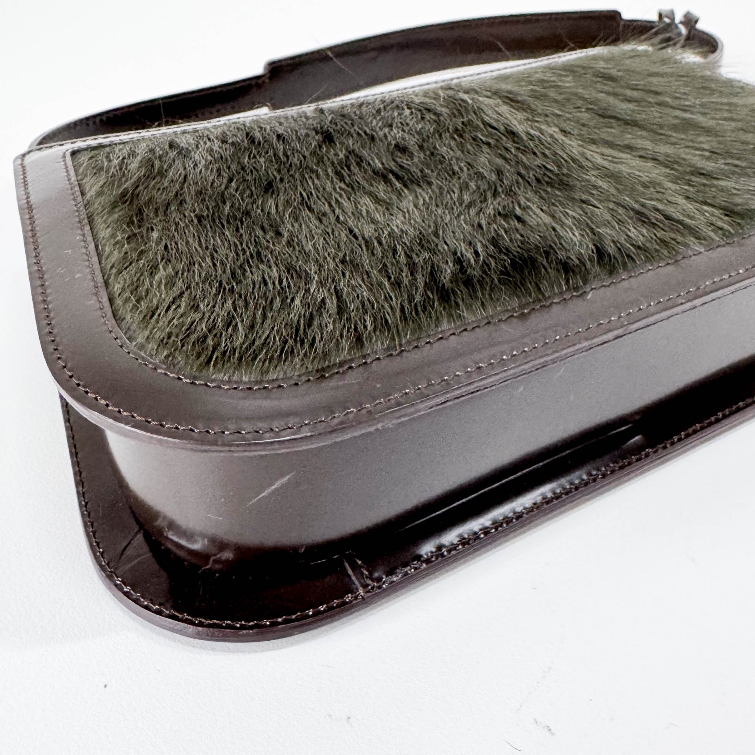 Vintage Green Fur/Brown Leather Shoulder Bag