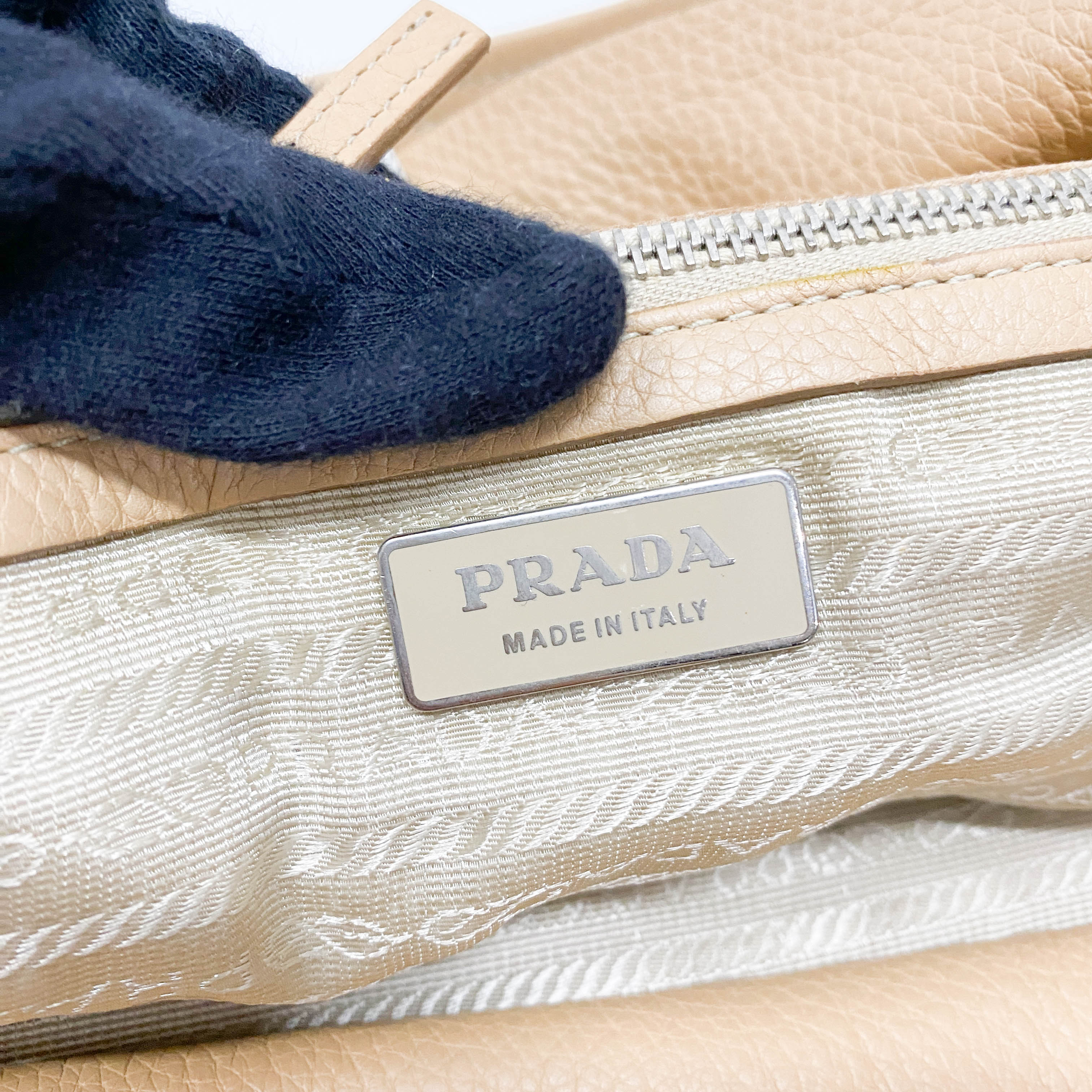 Neutral Grain Calfskin Leather Shoulder Bag