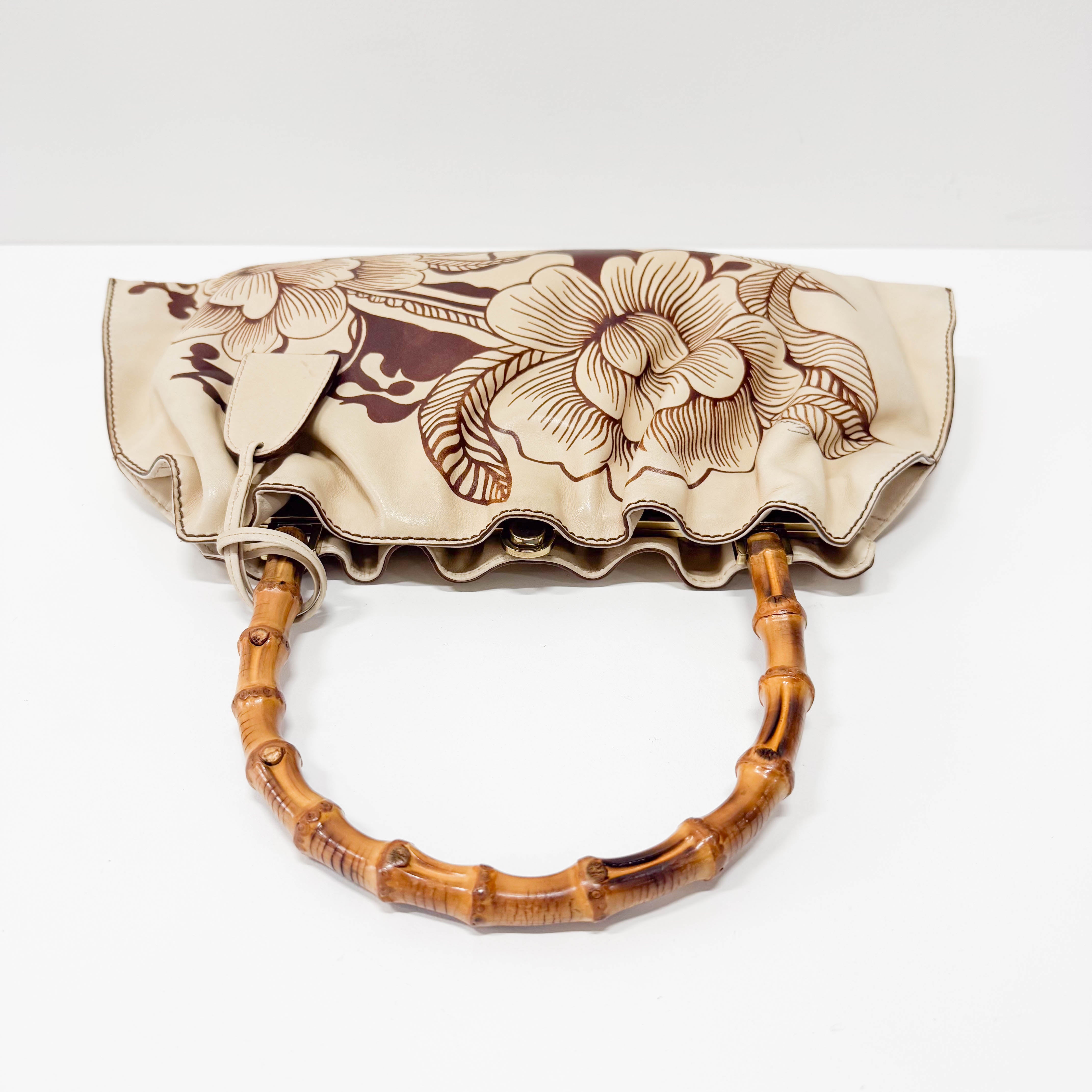 Bamboo Light Brown Leather Handle Bag