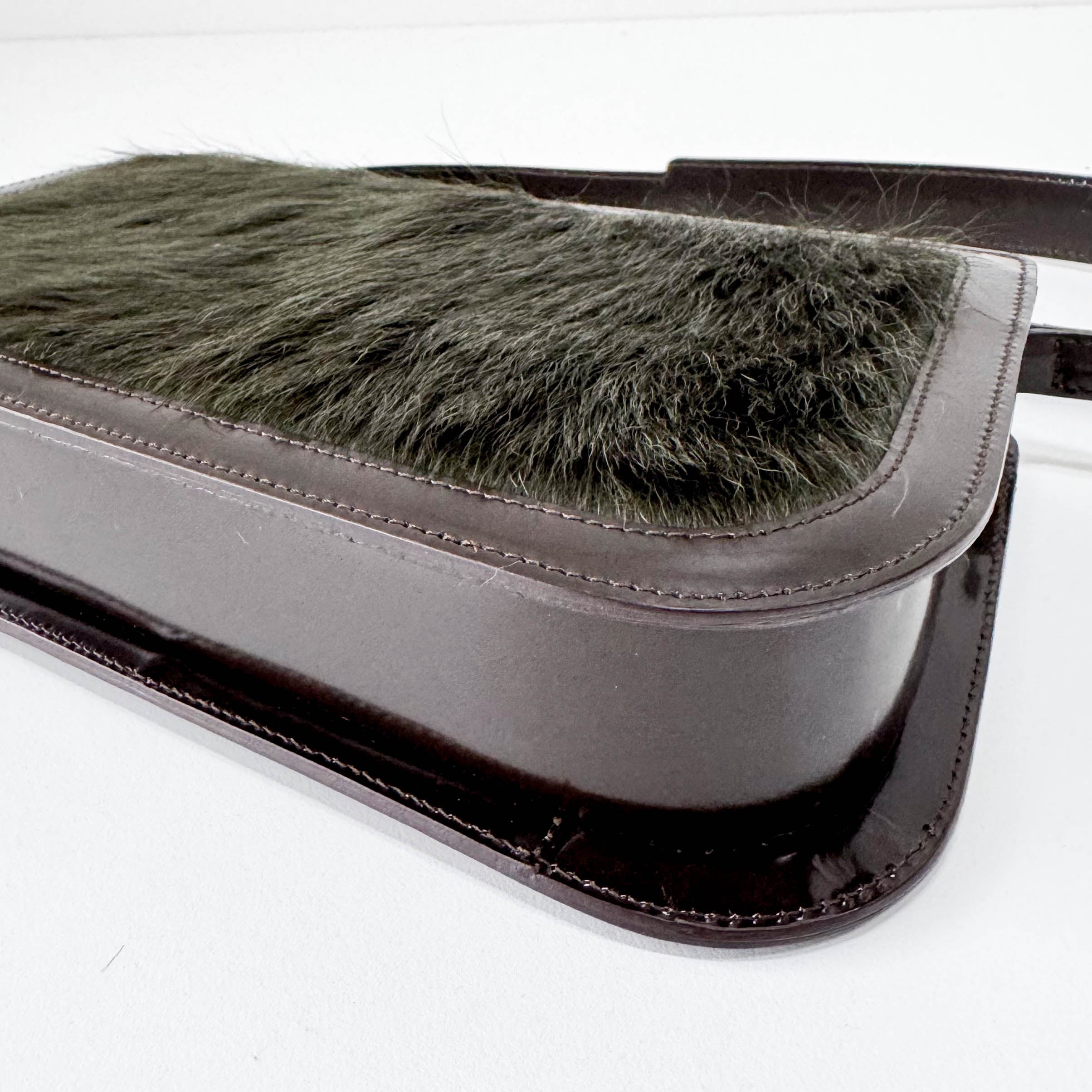 Vintage Green Fur/Brown Leather Shoulder Bag