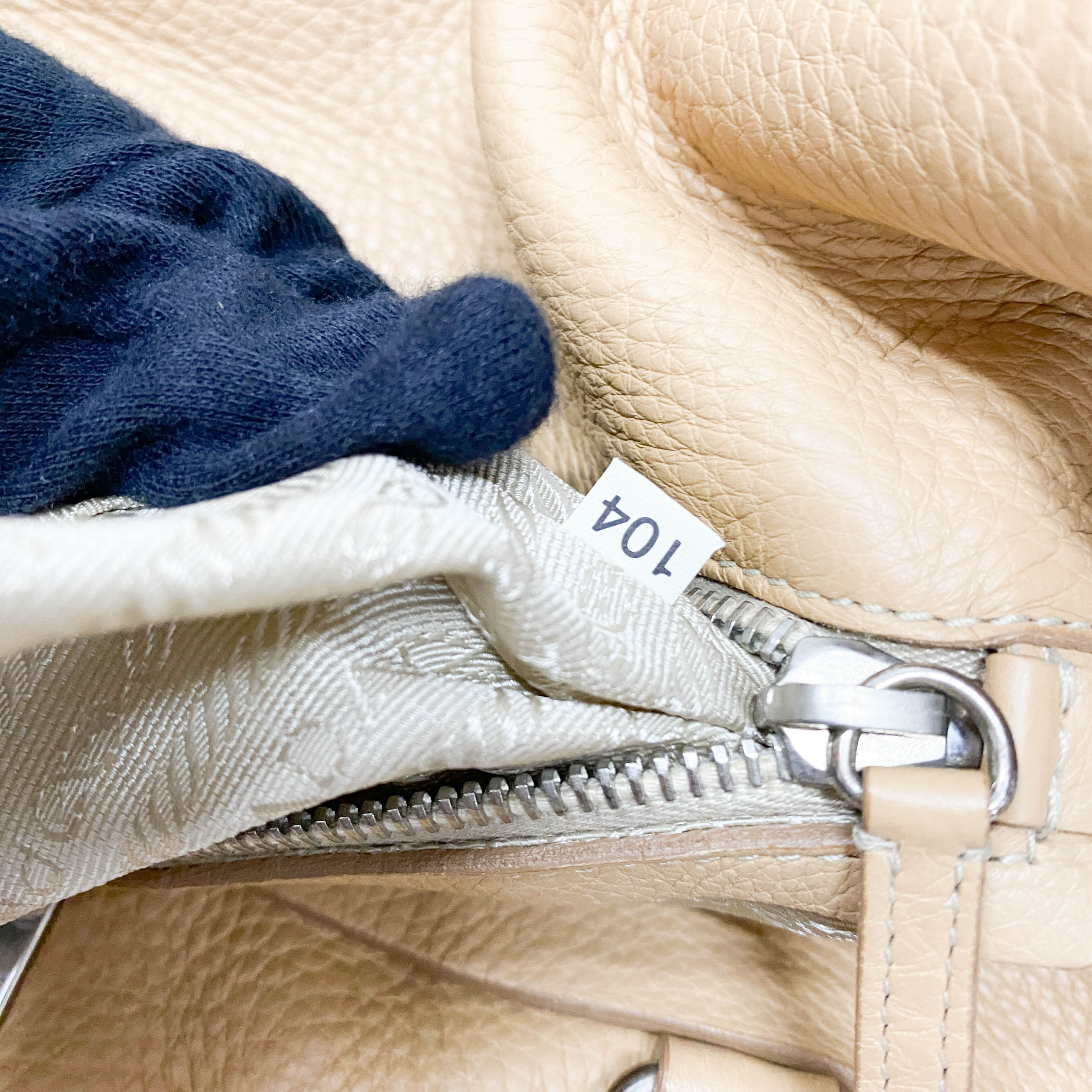 Neutral Grain Calfskin Leather Shoulder Bag