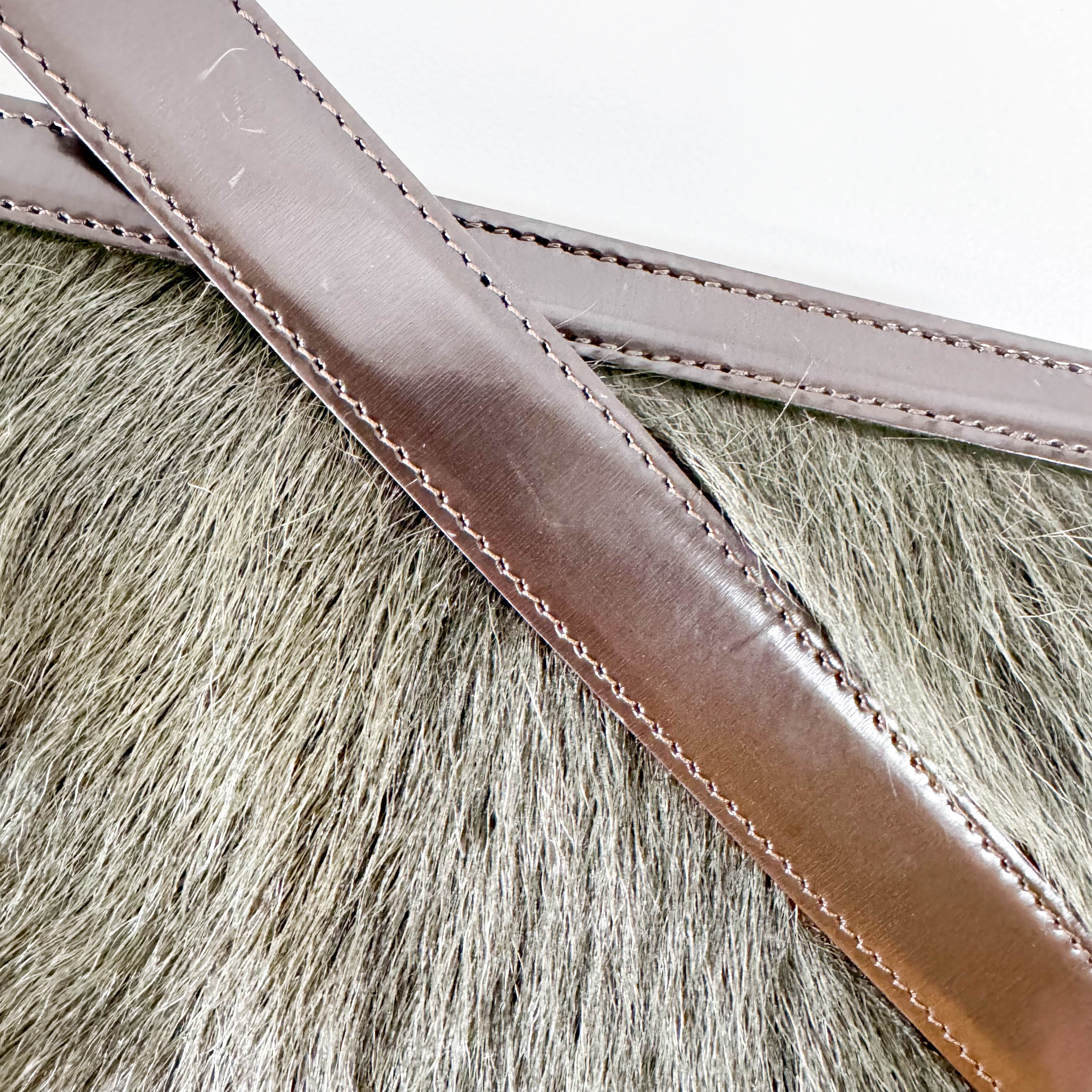 Vintage Green Fur/Brown Leather Shoulder Bag