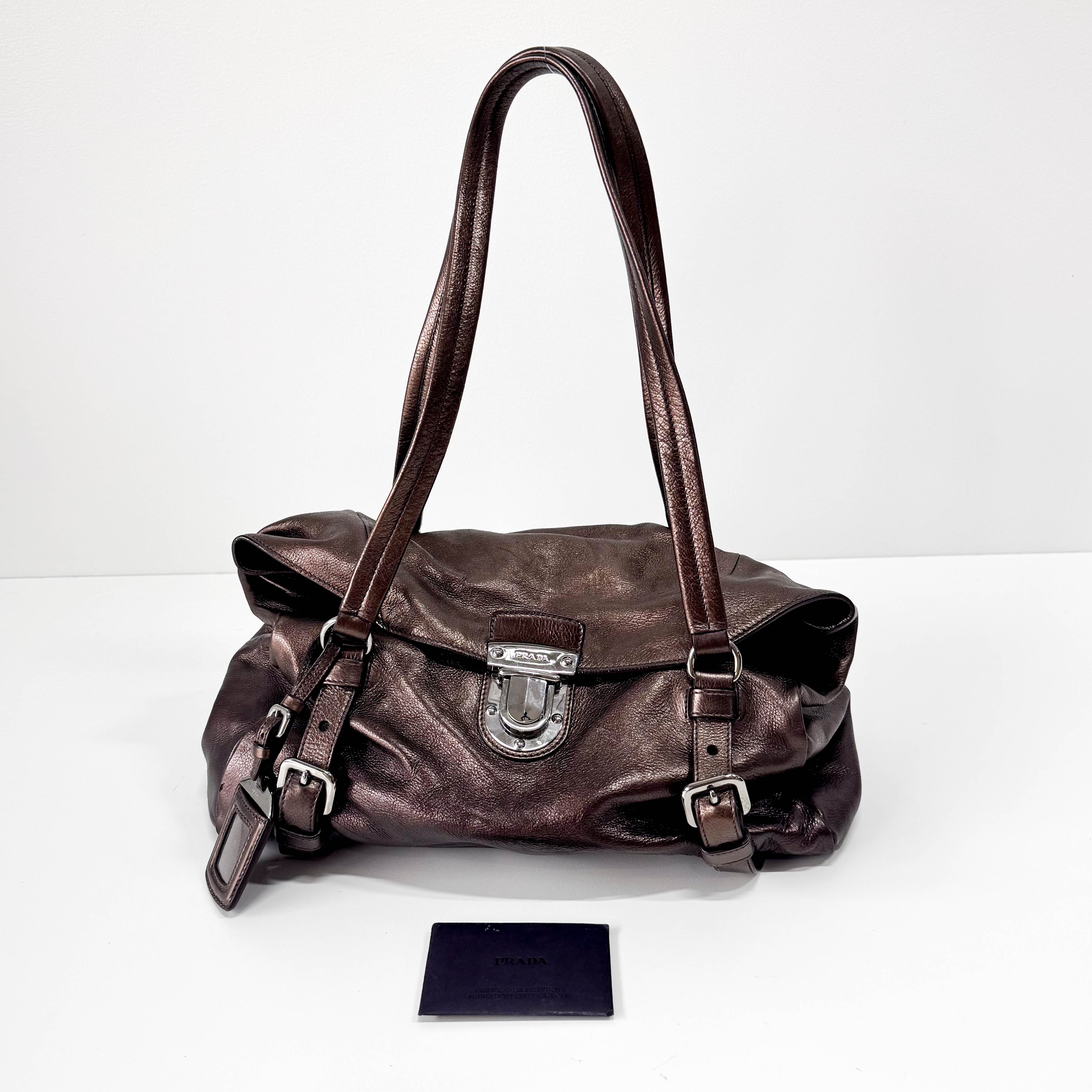 Metaric Bronze Leather Shoulder Bag
