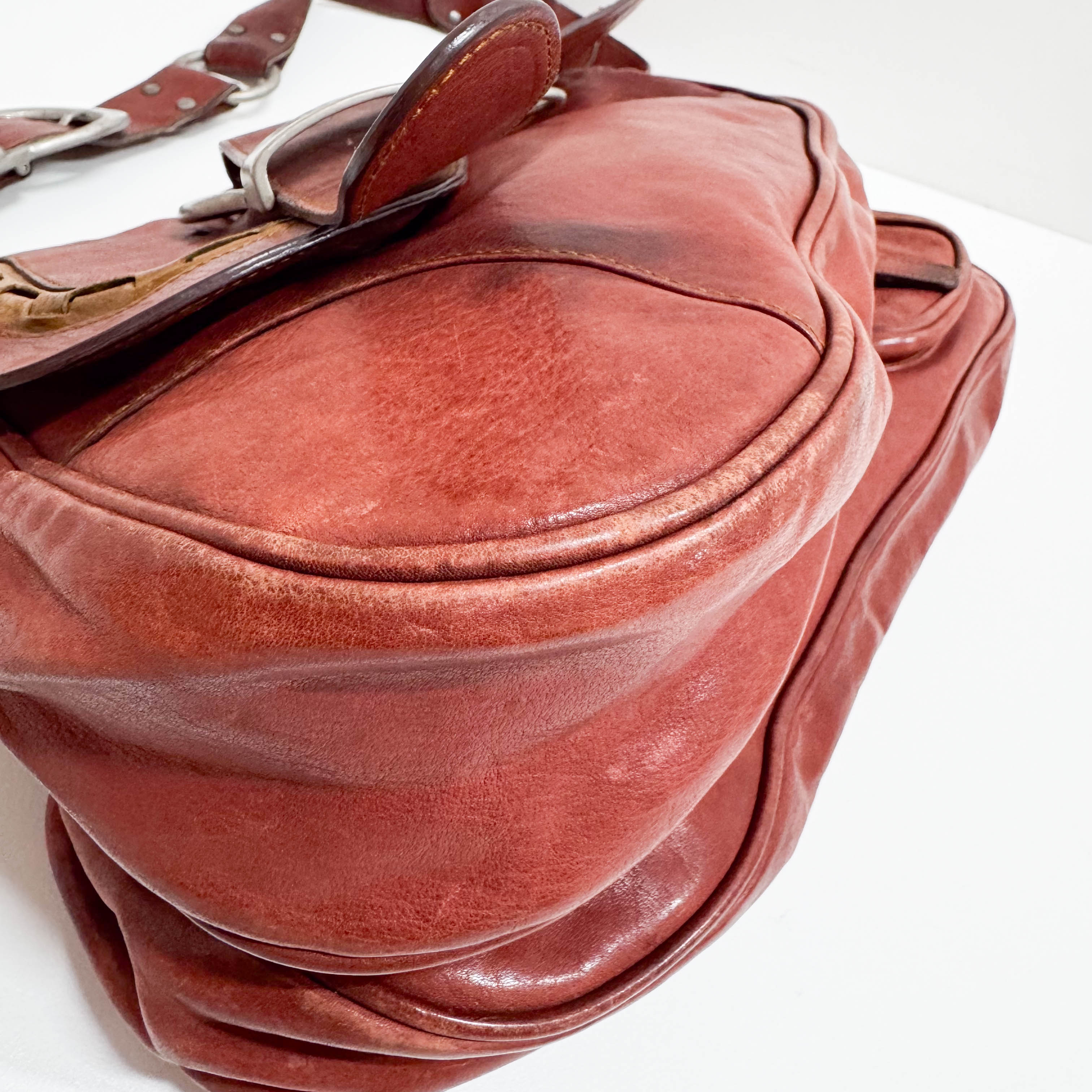 Gaucho Red Calfskin Leather Shoulder Bag