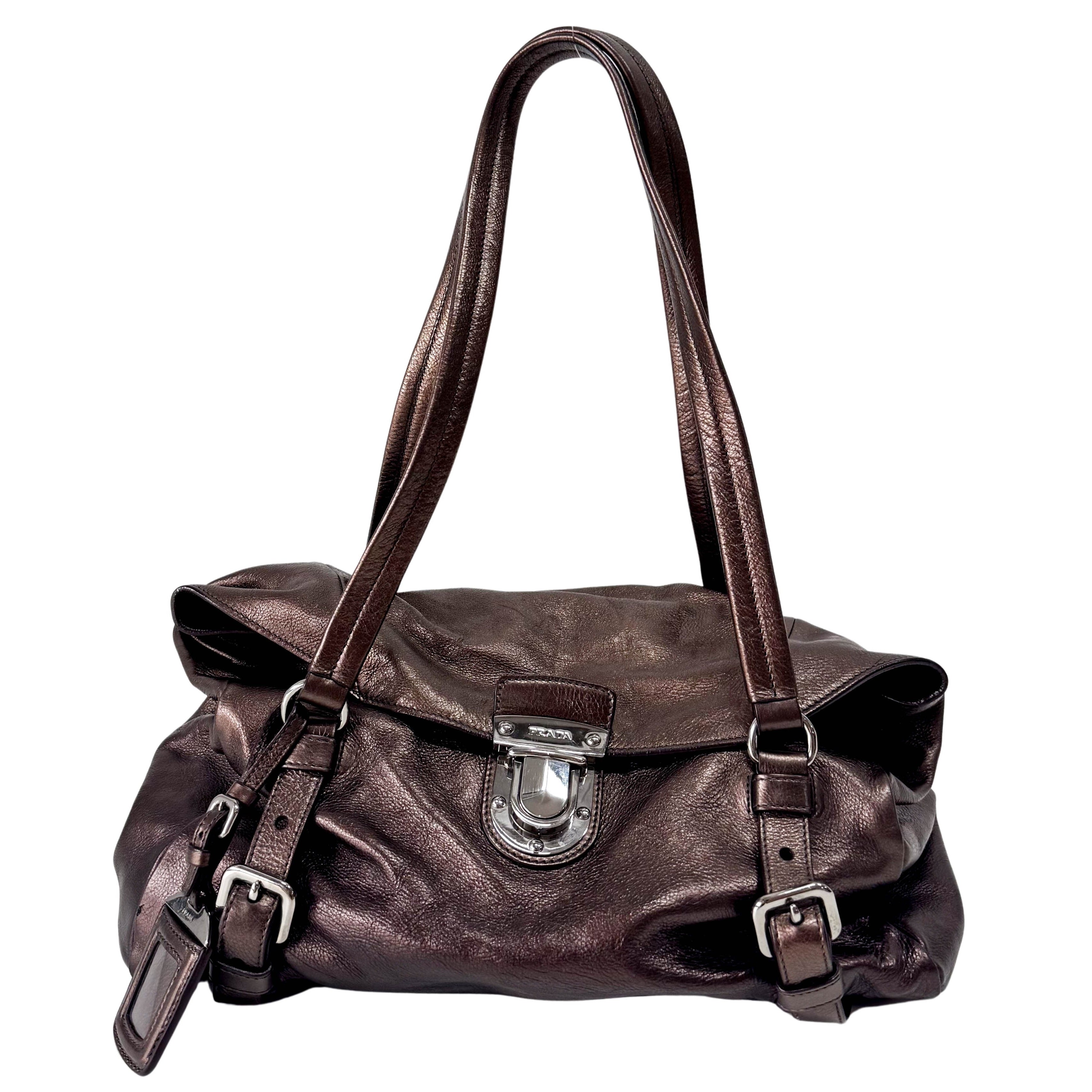 Metaric Bronze Leather Shoulder Bag