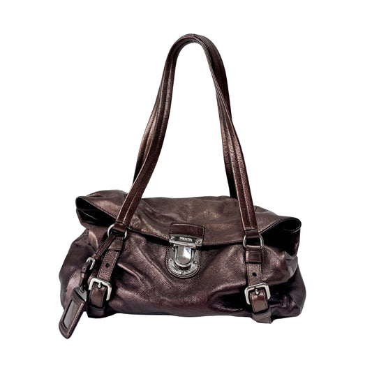 Metaric Bronze Leather Shoulder Bag