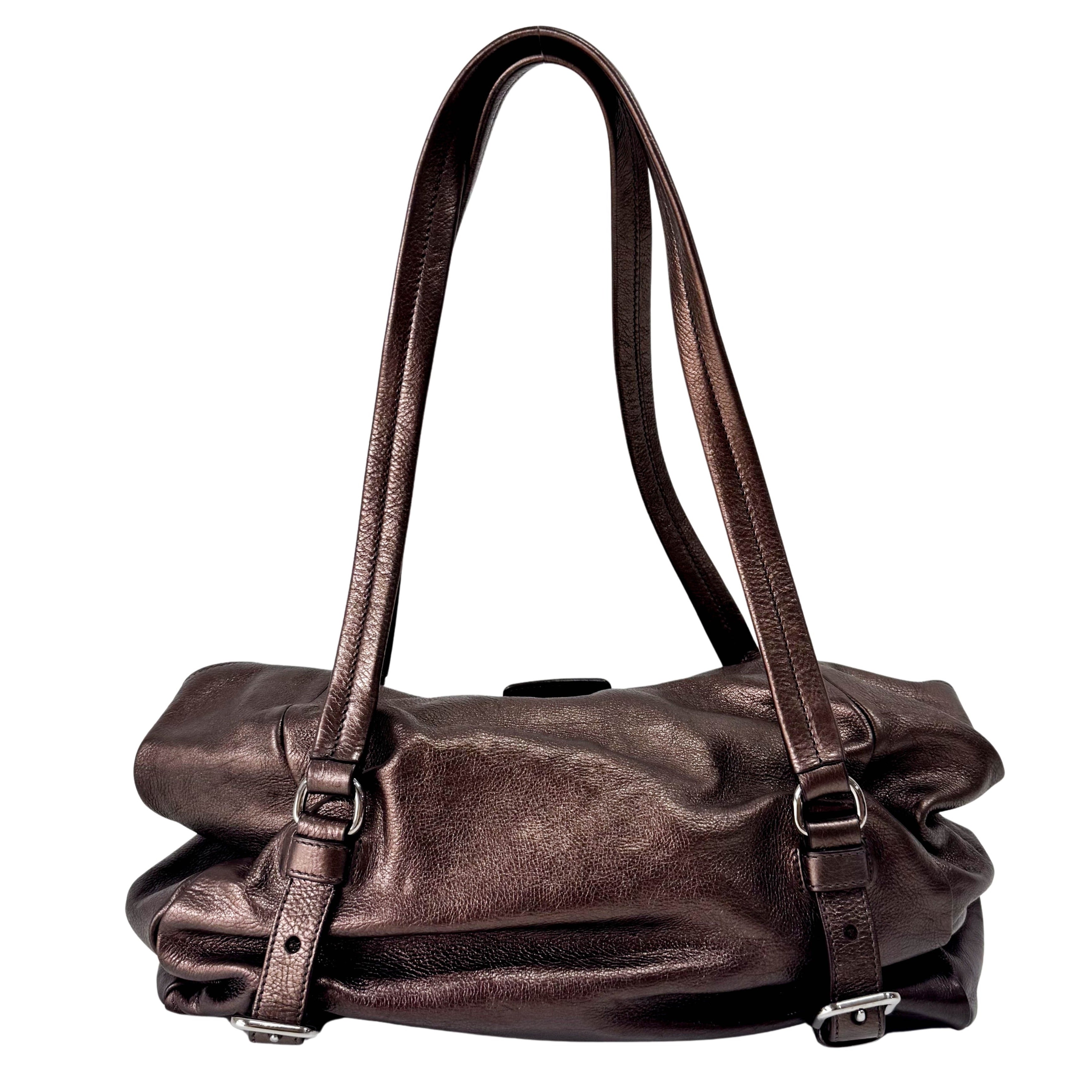 Metaric Bronze Leather Shoulder Bag