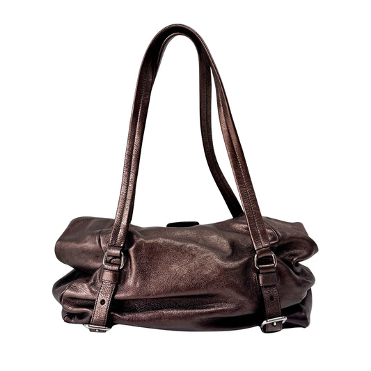 Metaric Bronze Leather Shoulder Bag