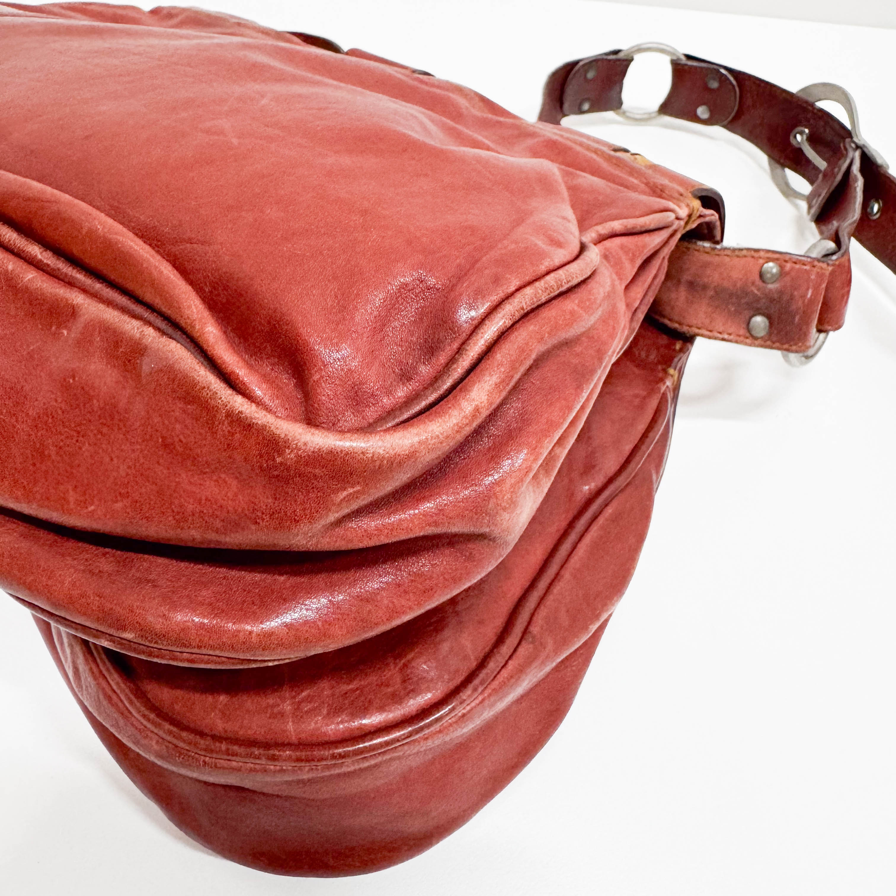Gaucho Red Calfskin Leather Shoulder Bag