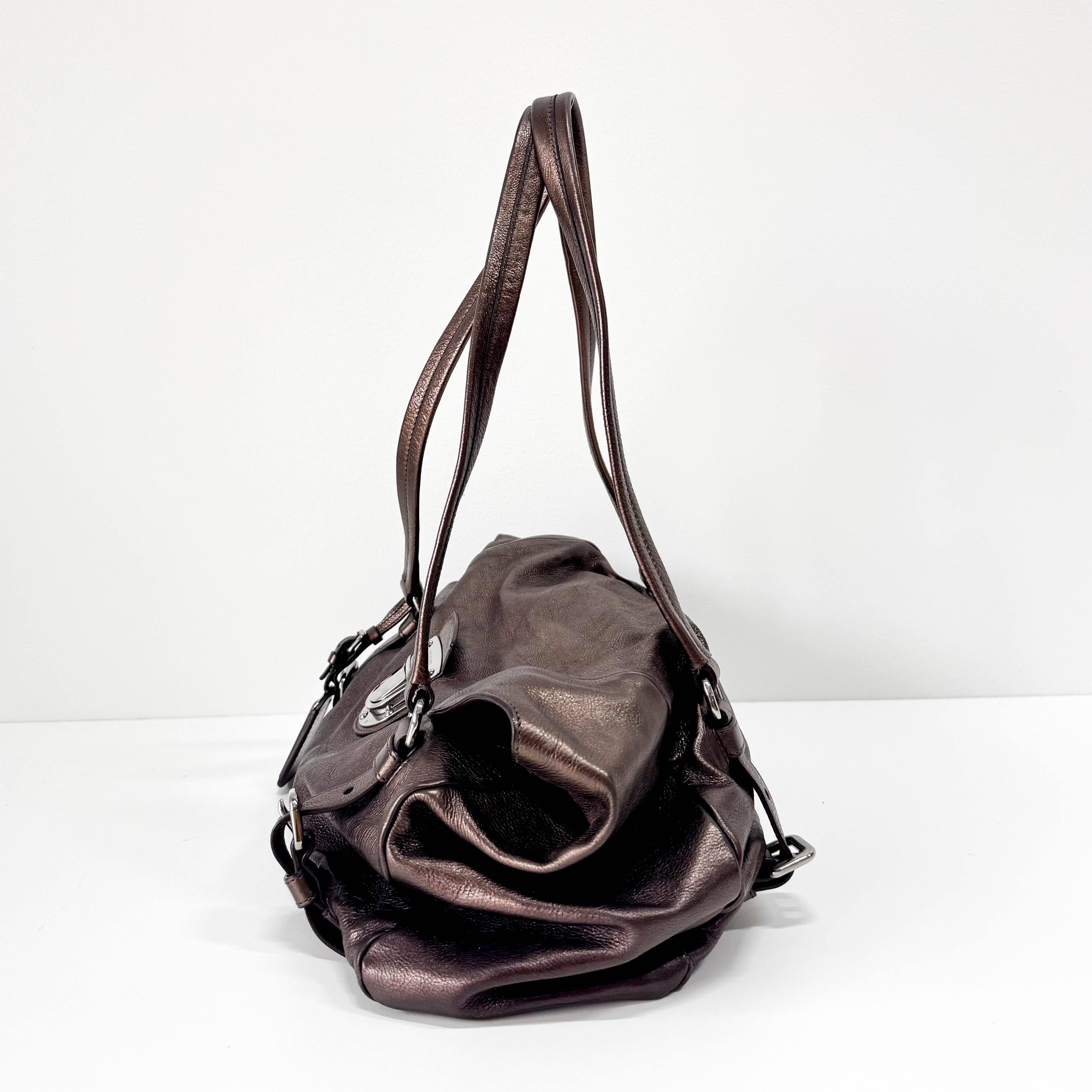 Metaric Bronze Leather Shoulder Bag