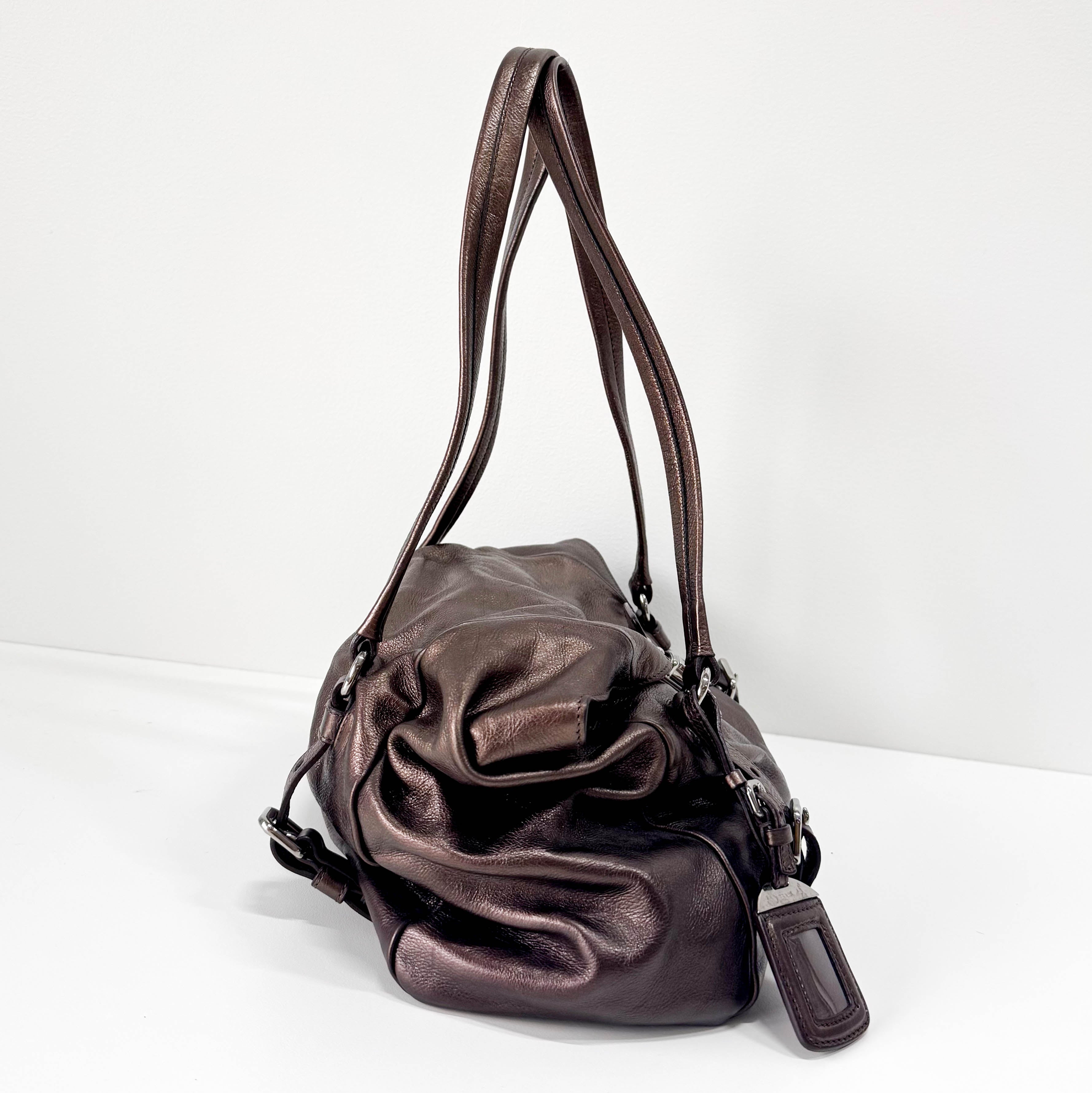 Metaric Bronze Leather Shoulder Bag