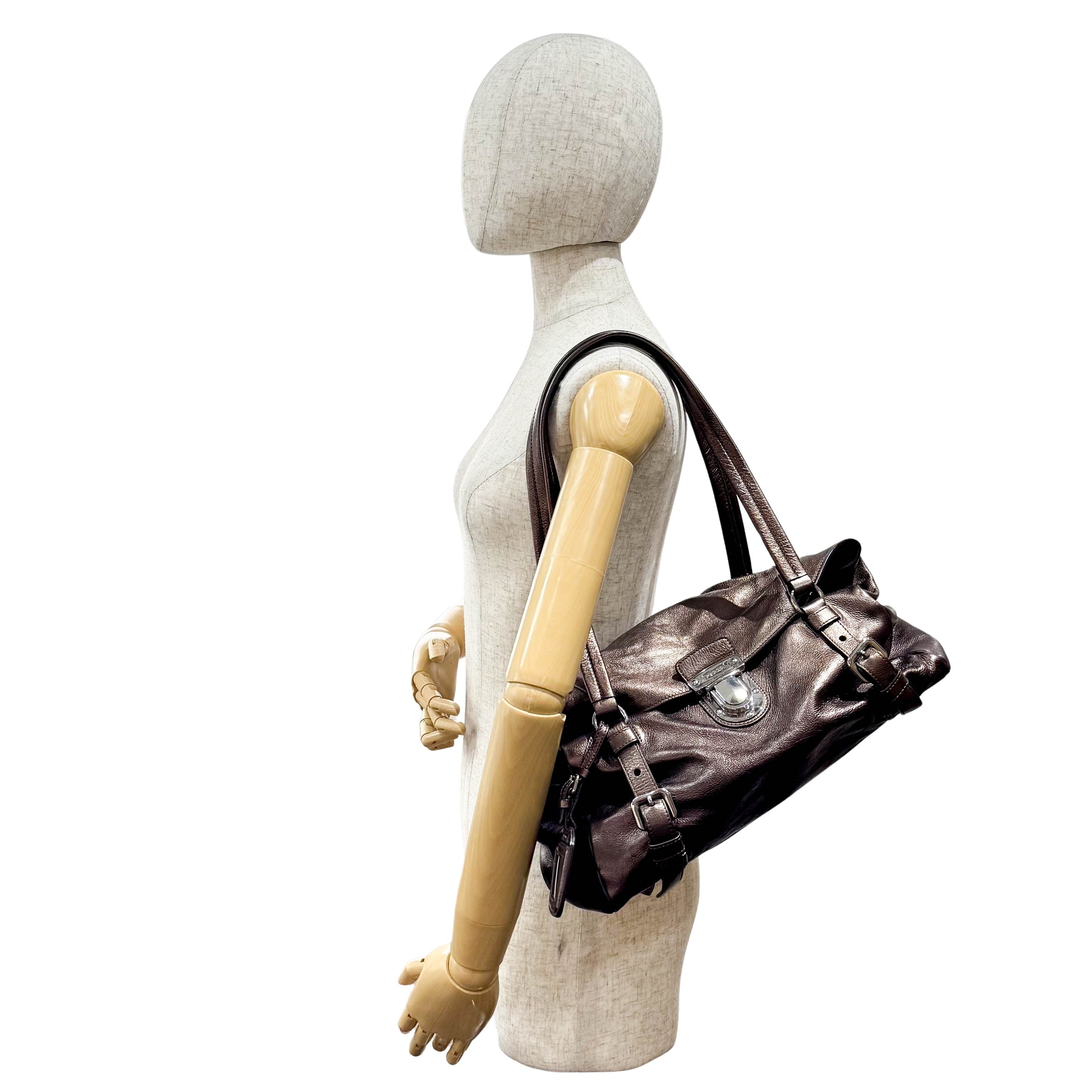 Metaric Bronze Leather Shoulder Bag