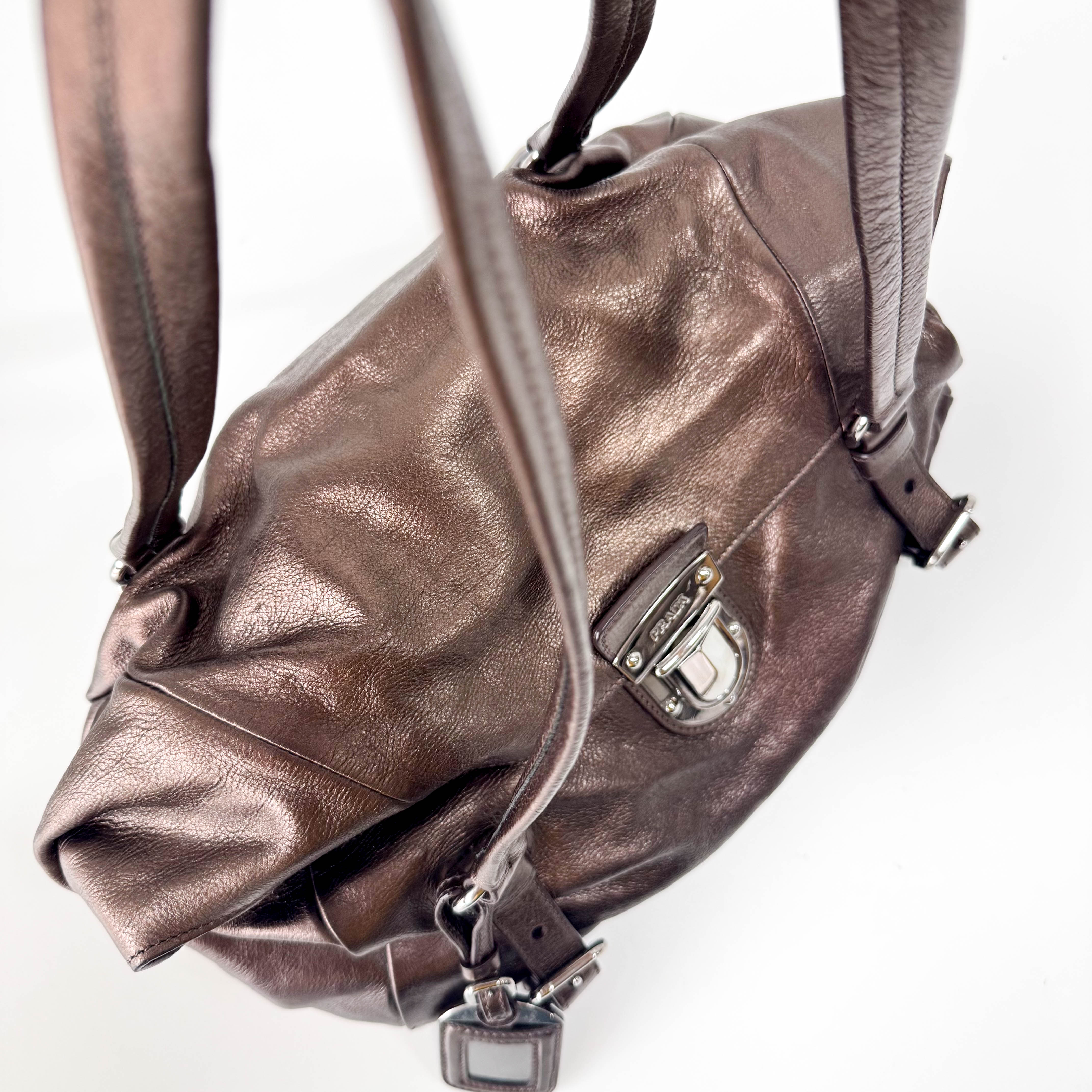 Metaric Bronze Leather Shoulder Bag