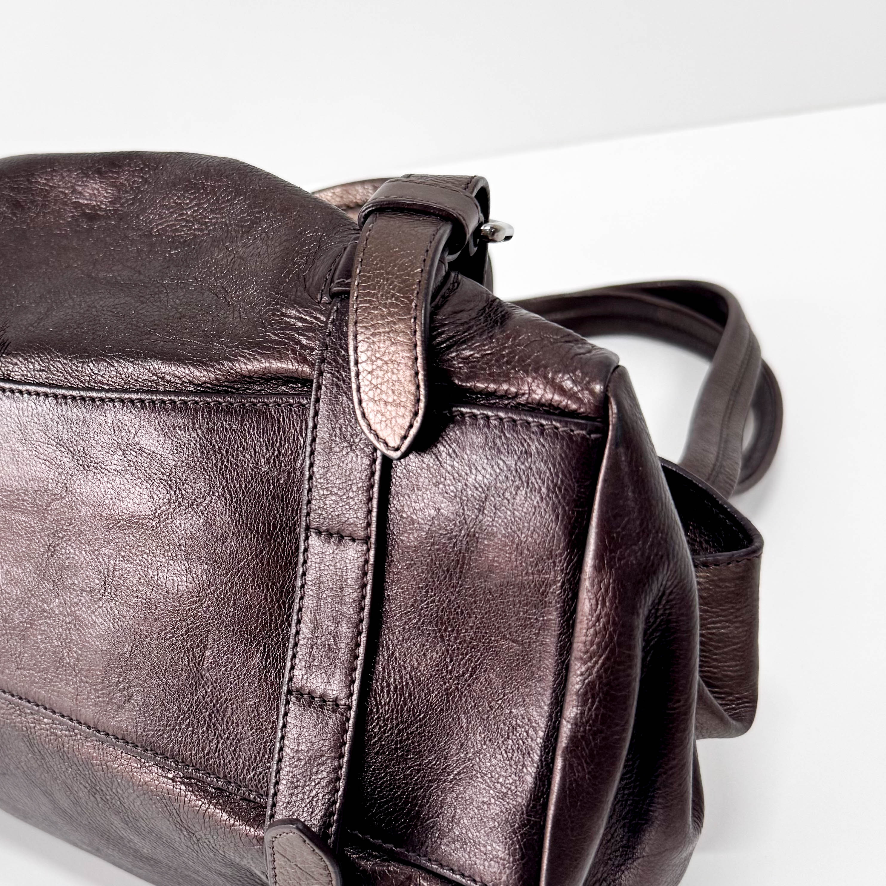 Metaric Bronze Leather Shoulder Bag