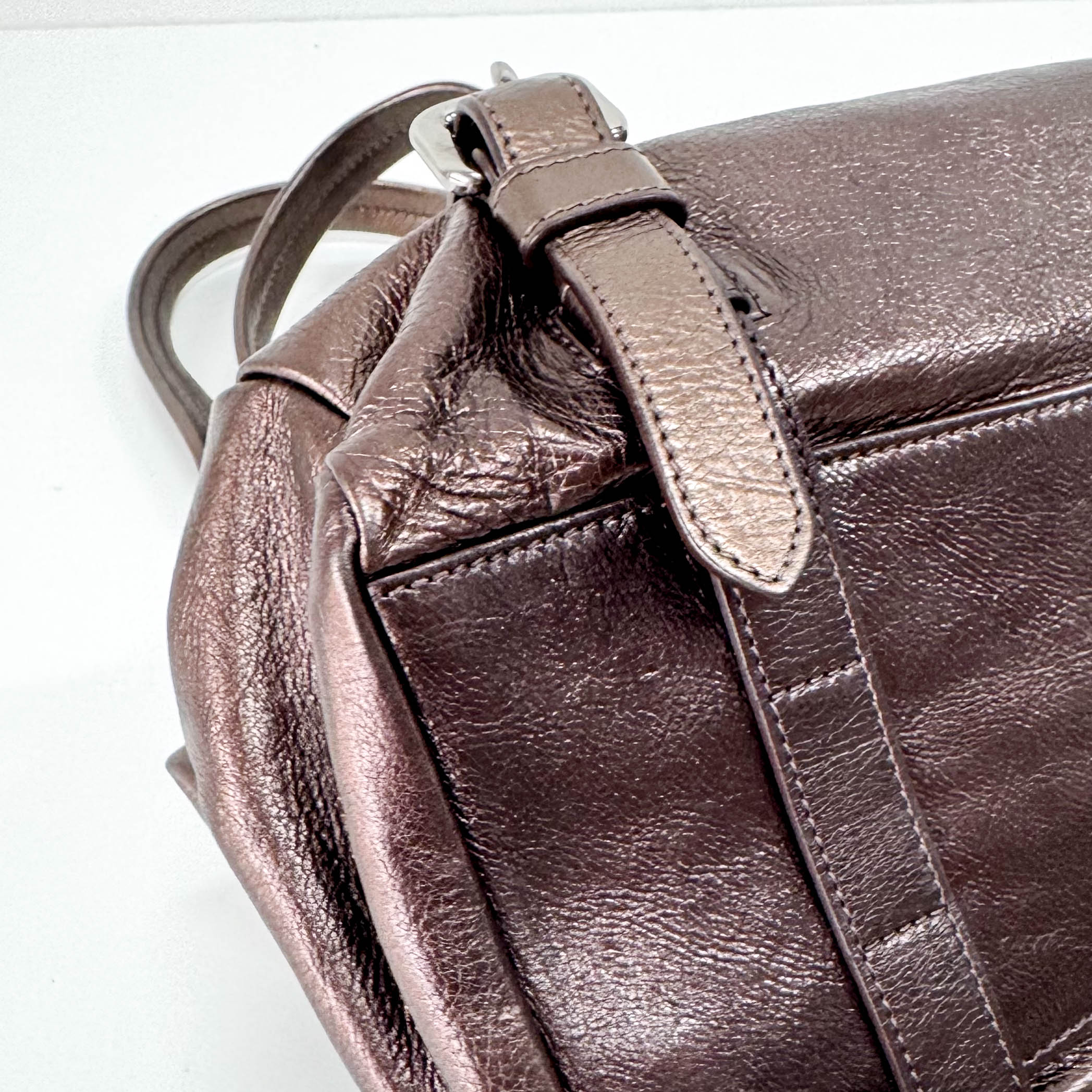 Metaric Bronze Leather Shoulder Bag