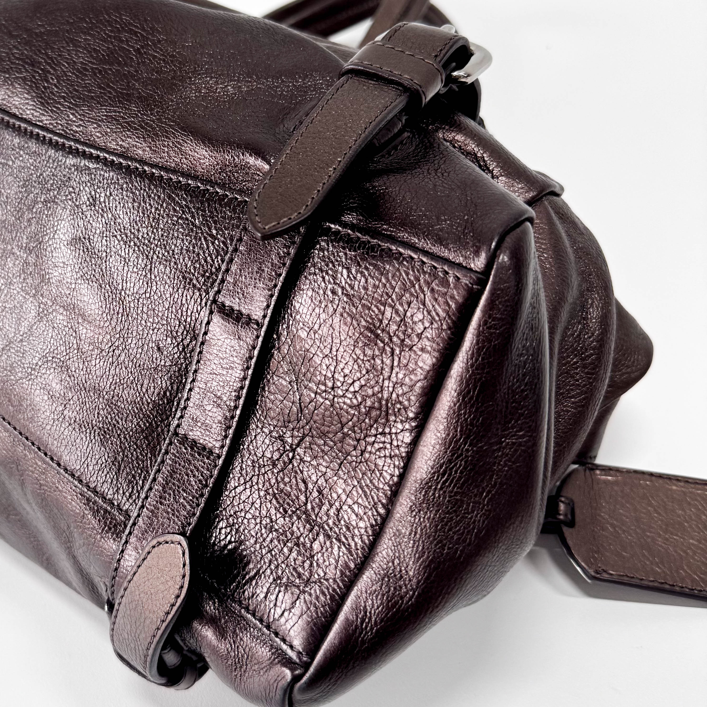 Metaric Bronze Leather Shoulder Bag