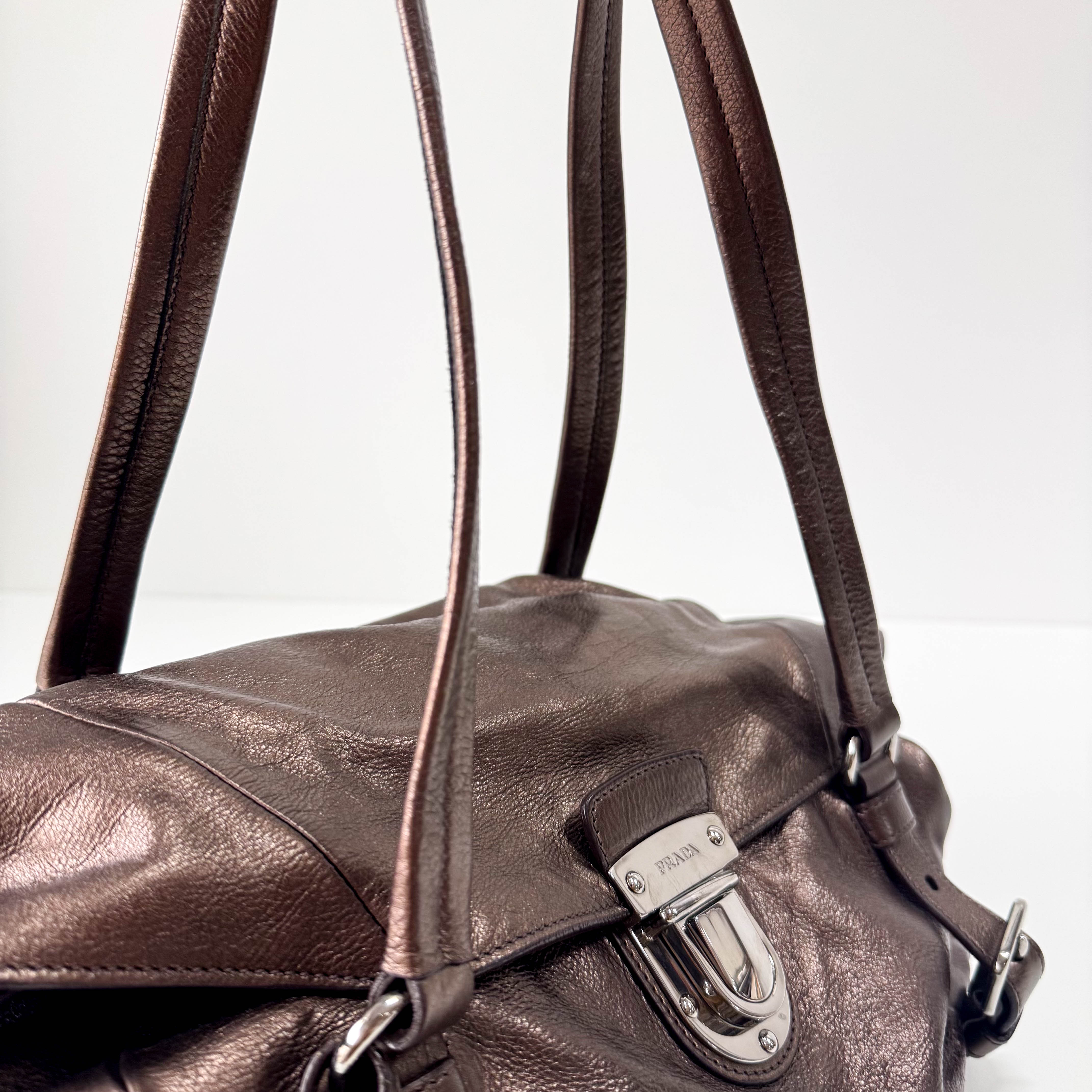 Metaric Bronze Leather Shoulder Bag